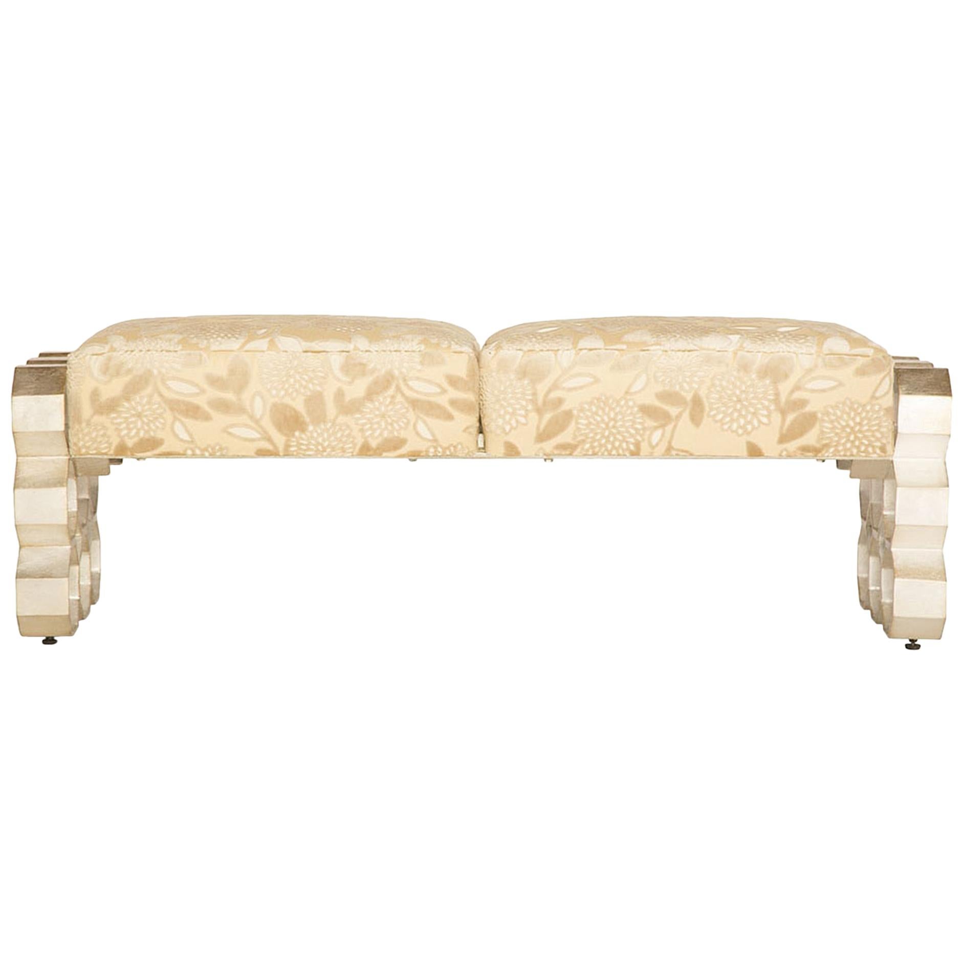 Crawford Bed Bench in Gilded Champagne Leaf by Innova Luxuxy Group For Sale