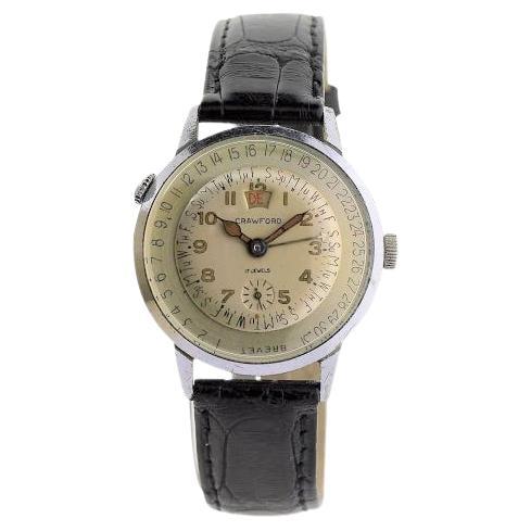 Crawford Stainless Steel and Chrome Calendar Manual Watch, circa 1950s For Sale