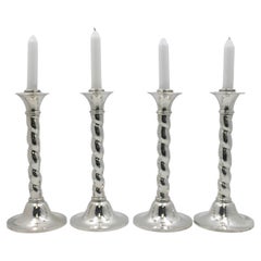 Crawford Sterling Silver Hammered Set of 4 Candlesticks Mid-Century Modern