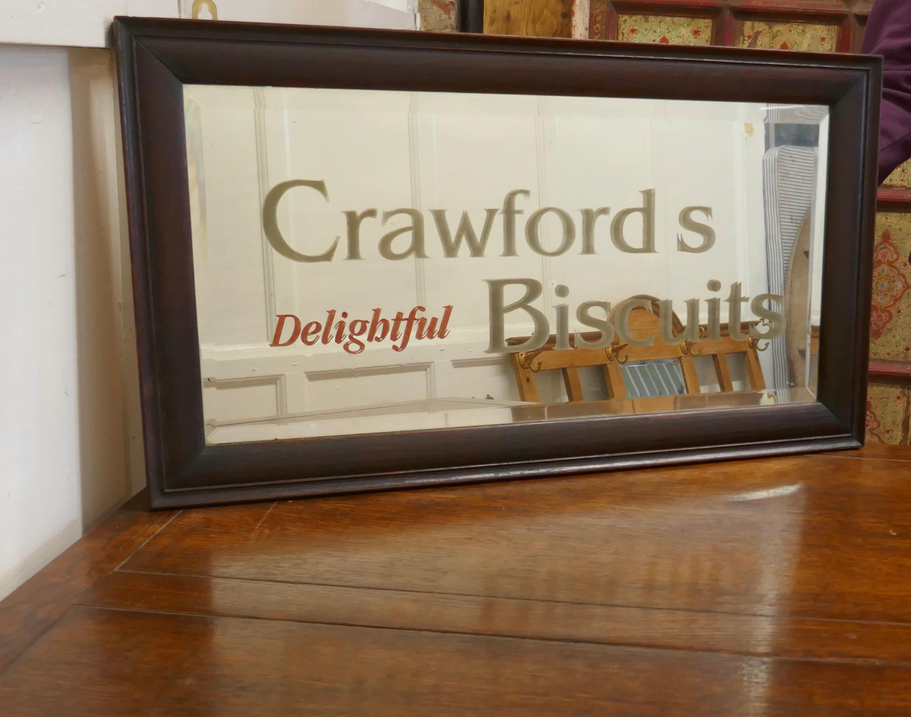 Arts and Crafts “Crawford’s Delightful Biscuits” Baker/Cafe Advertising Mirror For Sale