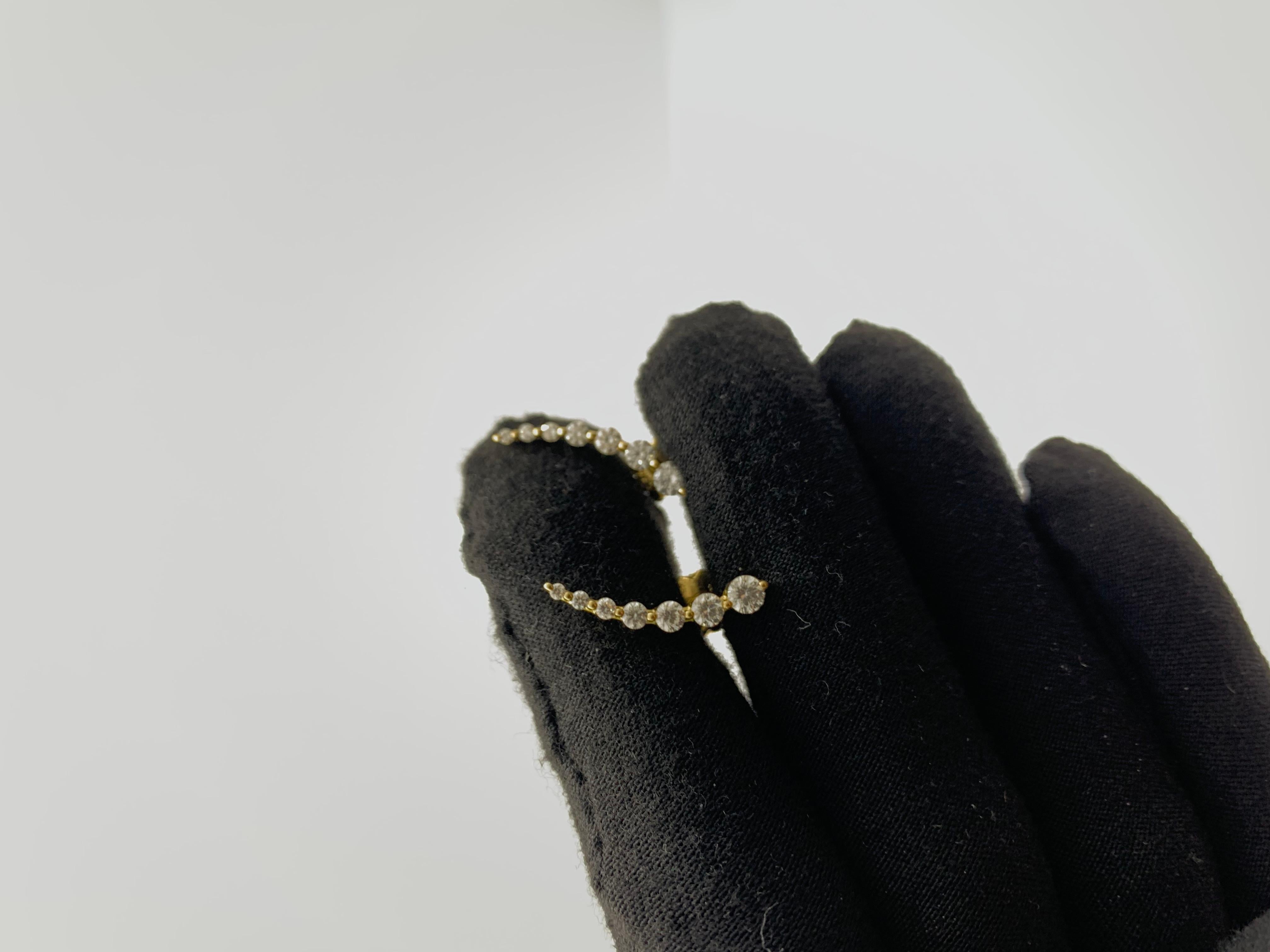 Round Cut Crawler Diamond Earrings in 18K Yellow Gold For Sale
