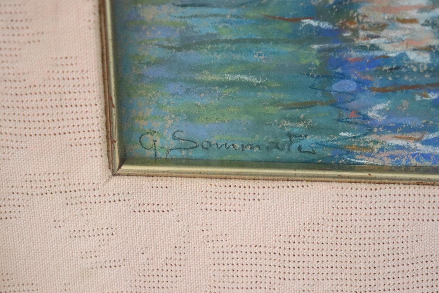 Paysage marin italien au crayon sur papier de Giulio Sommati, années 1910 Bon état - En vente à Casale Monferrato, IT