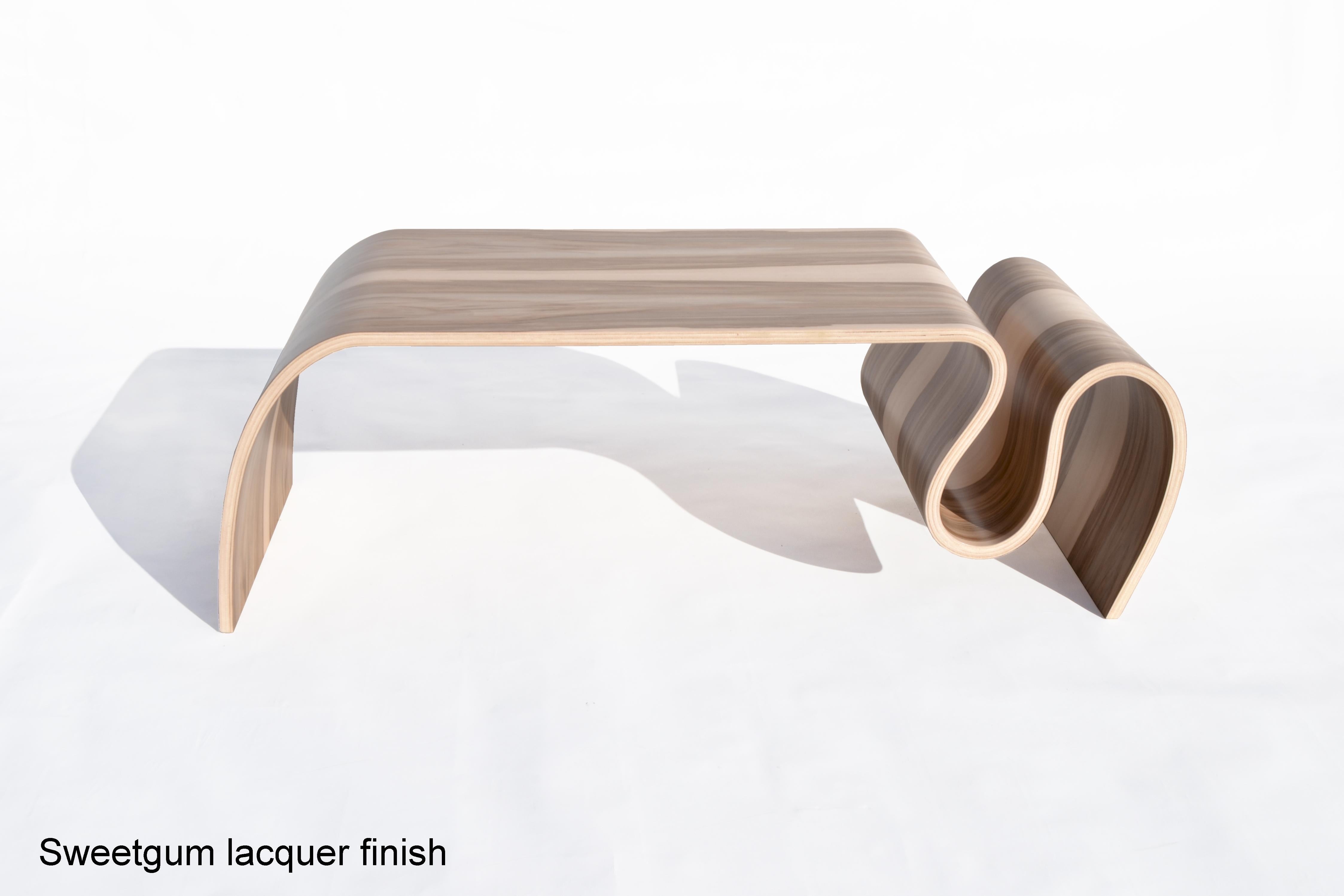 The design of this table is very unique and unusual, it would be a great touch of modernity in your home design.
This coffee table is made with laminated bent plywood, Sweet Gum veneer.
Overall e: 16