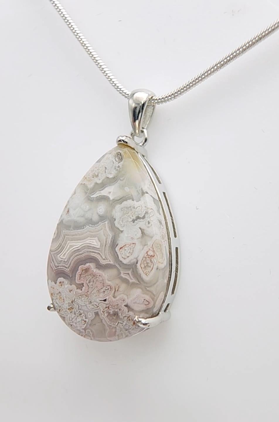 Ciondolo con cabochon di agata Crazy Lace in argento 925 in vendita 4