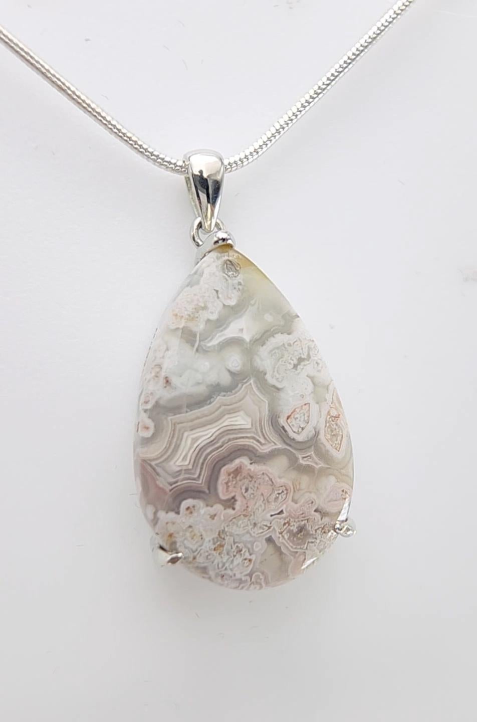 Ciondolo con cabochon di agata Crazy Lace in argento 925 in vendita 5