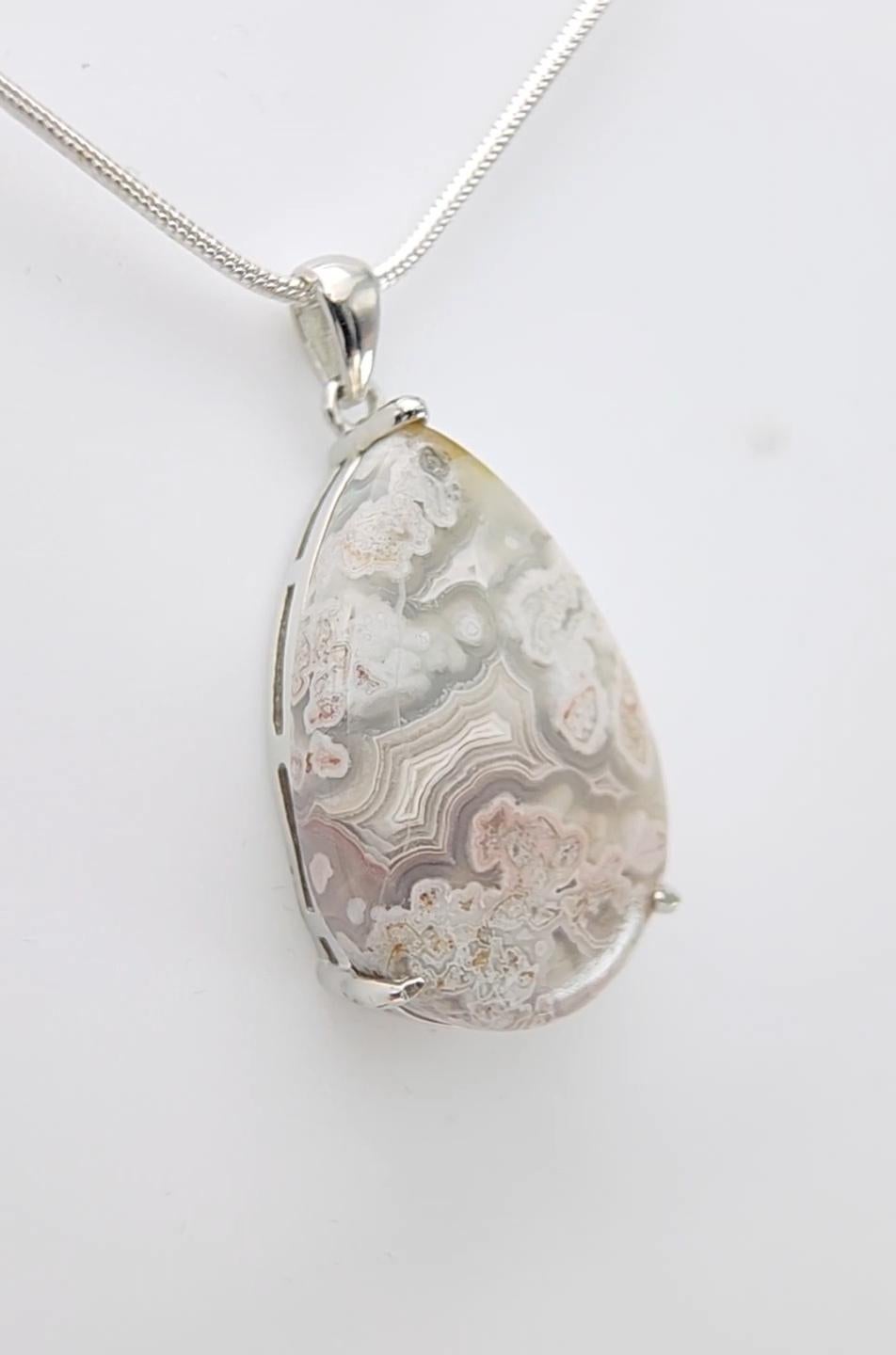 Ciondolo con cabochon di agata Crazy Lace in argento 925 in vendita 6