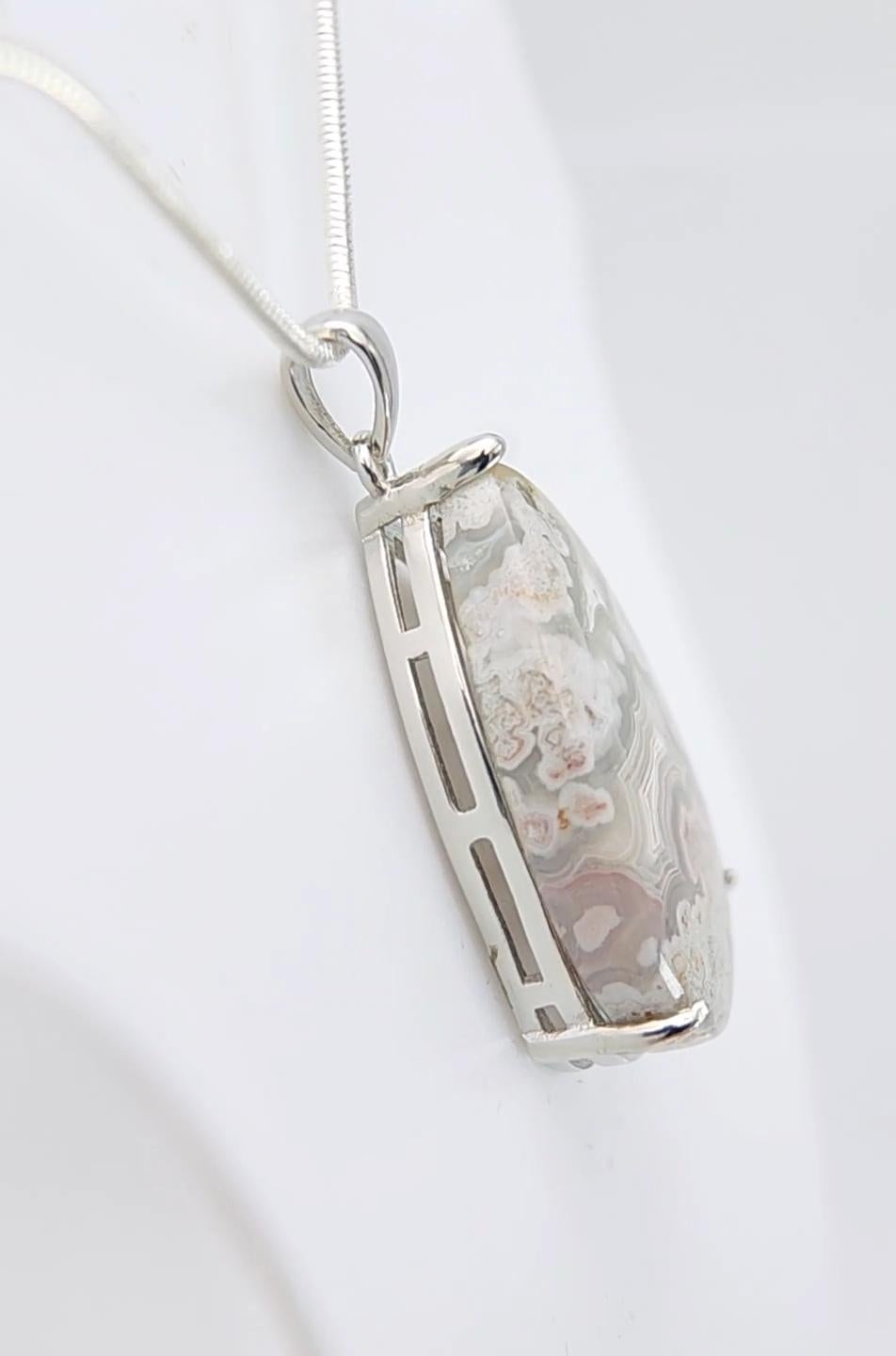 da uomo o donna Ciondolo con cabochon di agata Crazy Lace in argento 925 in vendita