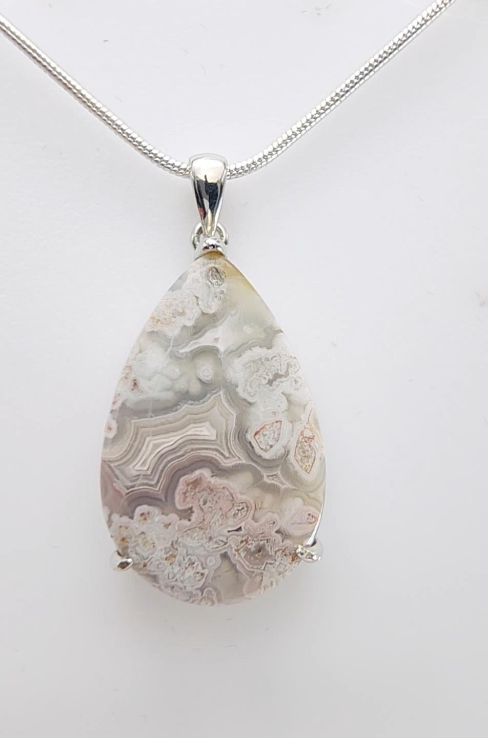 Ciondolo con cabochon di agata Crazy Lace in argento 925 in vendita 1