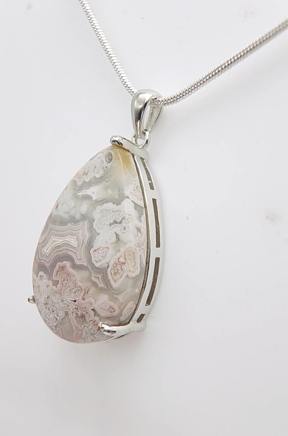 Ciondolo con cabochon di agata Crazy Lace in argento 925 in vendita 2