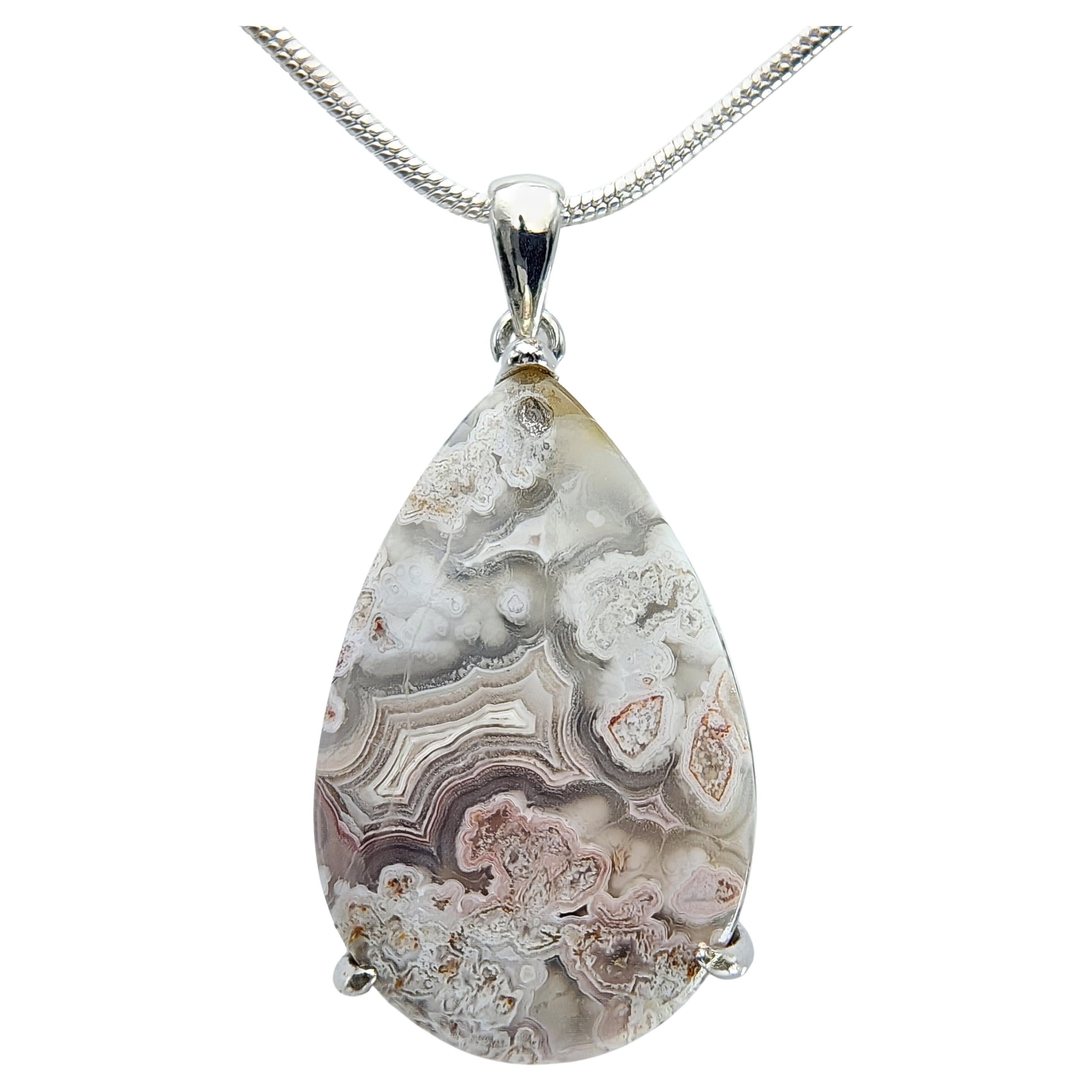 Ciondolo con cabochon di agata Crazy Lace in argento 925 in vendita