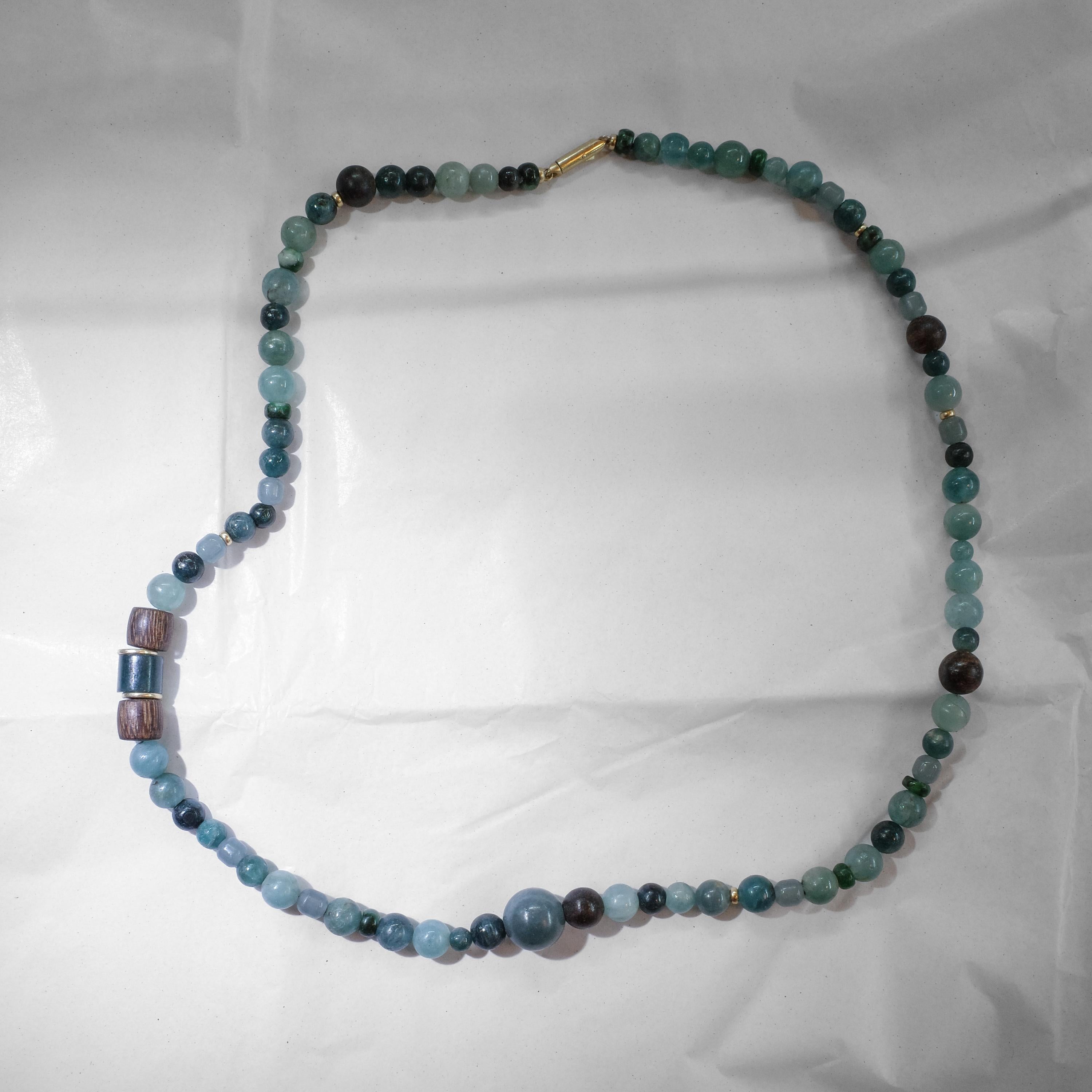 Perle Collier Jadeite, Grandidierite, Wood Wood, Or 18K en vente