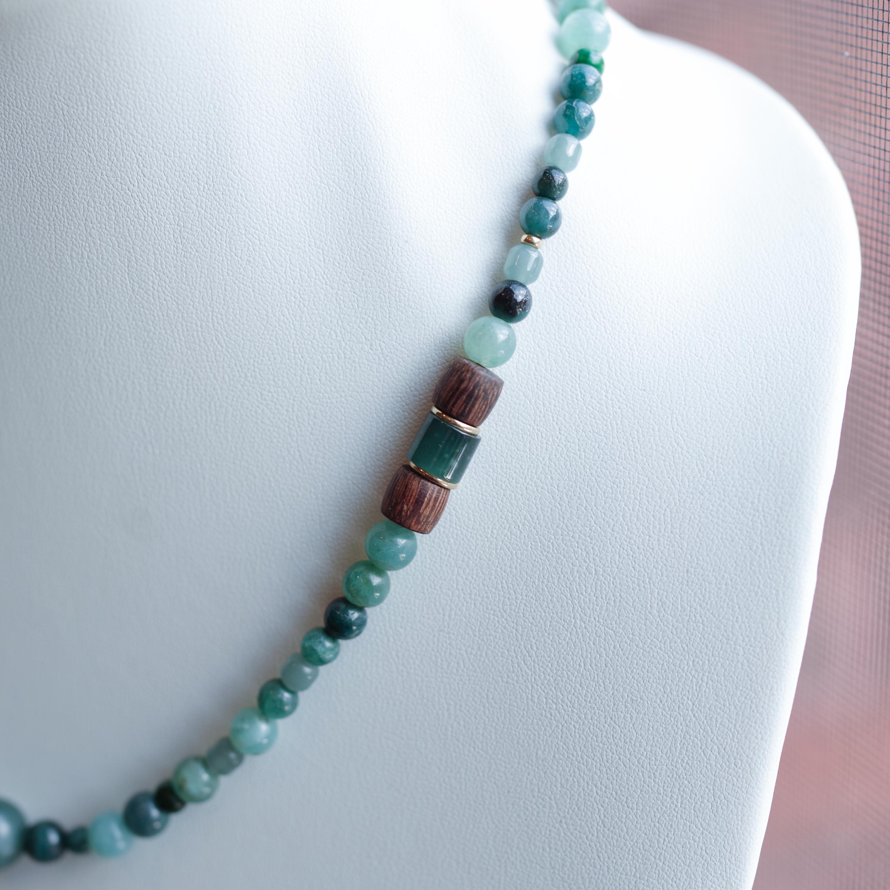 Collier Jadeite, Grandidierite, Wood Wood, Or 18K Unisexe en vente