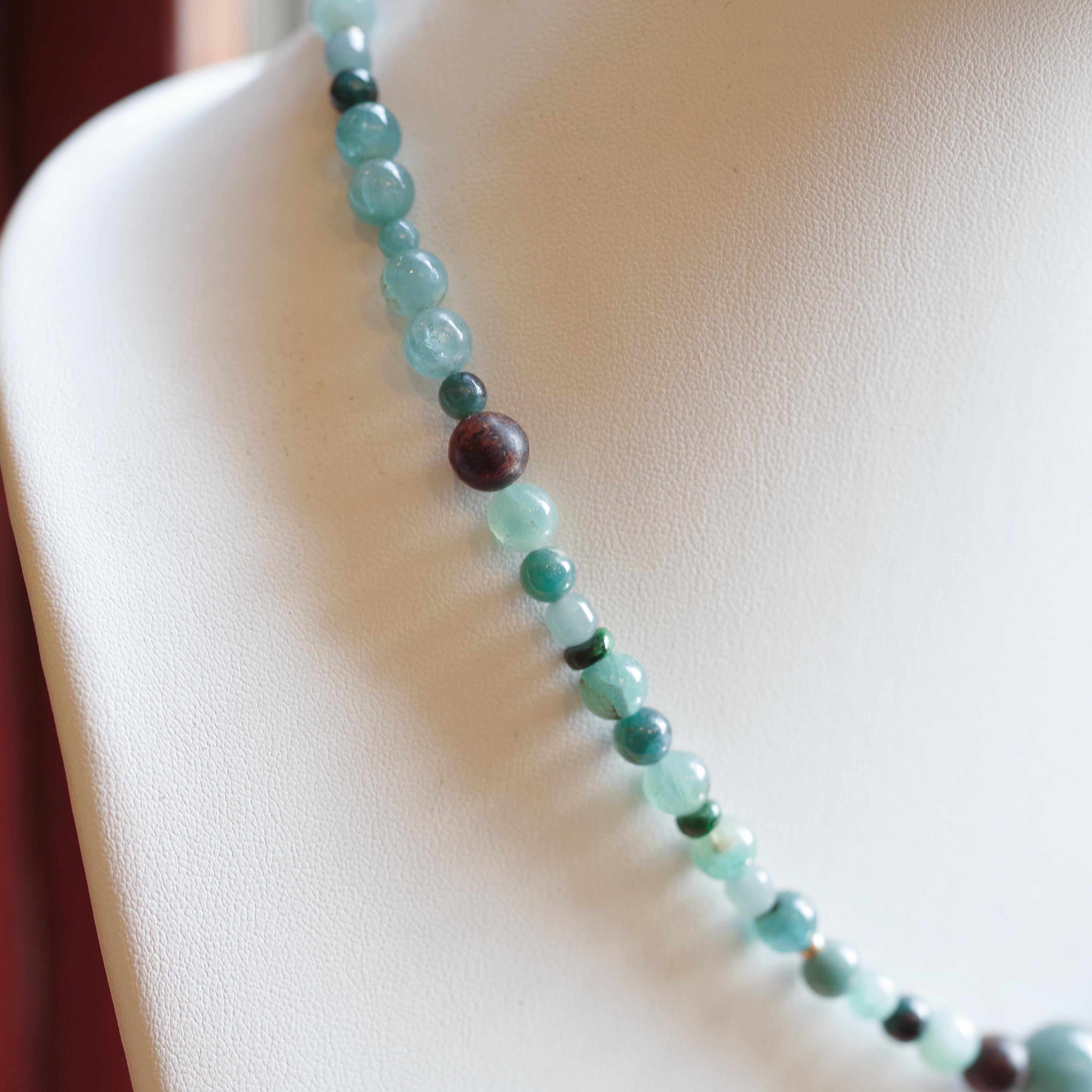 Collier Jadeite, Grandidierite, Wood Wood, Or 18K en vente 1
