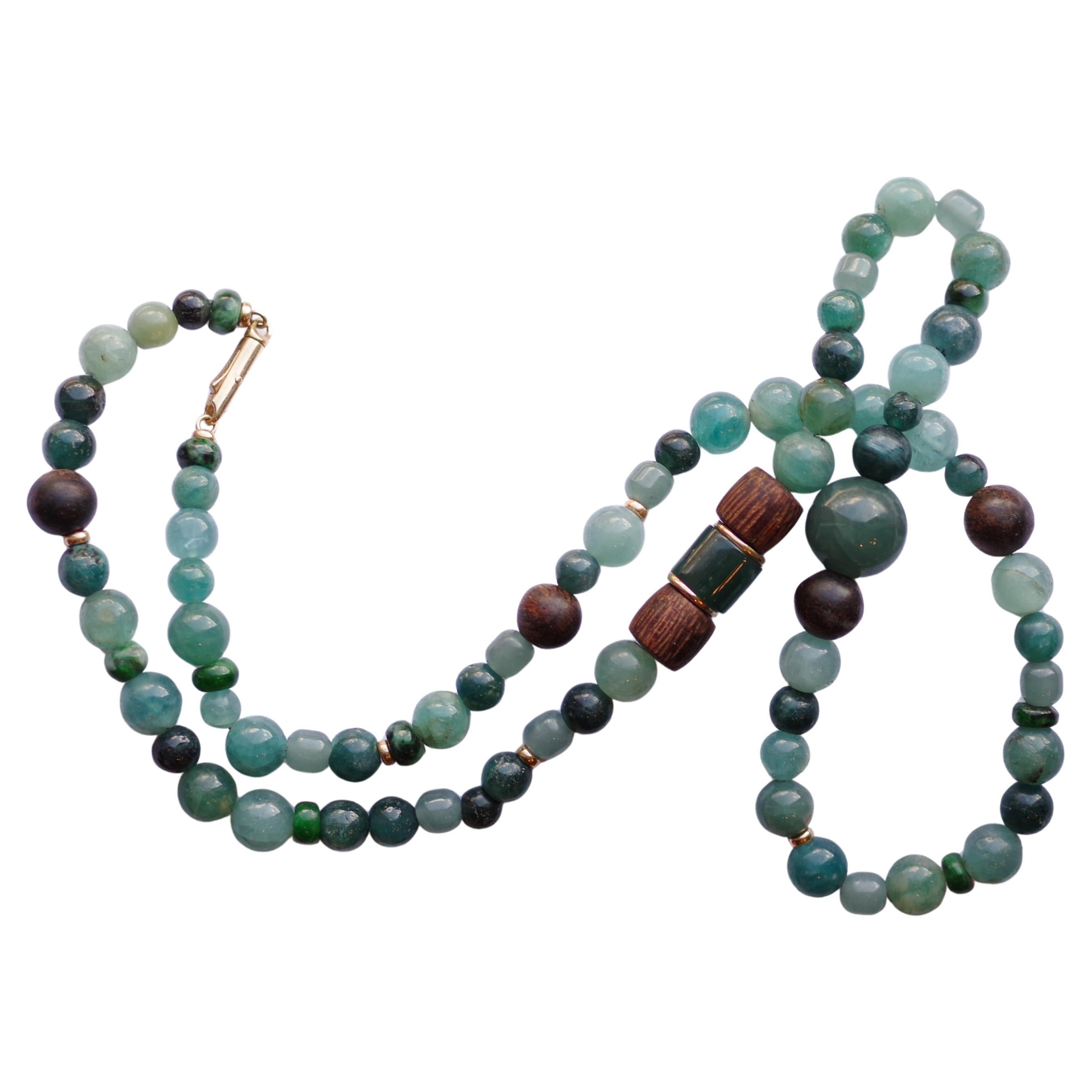 Jadeite Jade, Grandidierite, Oud Wood, 18K Gold Necklace