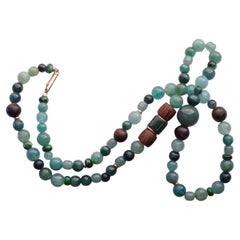 Jadeite Jade, Grandidierite, Oud Wood, 18K Gold Necklace