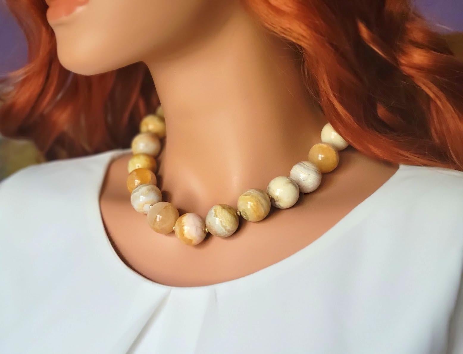 Women's Crazy Yellow Lace Agate Necklace For Sale