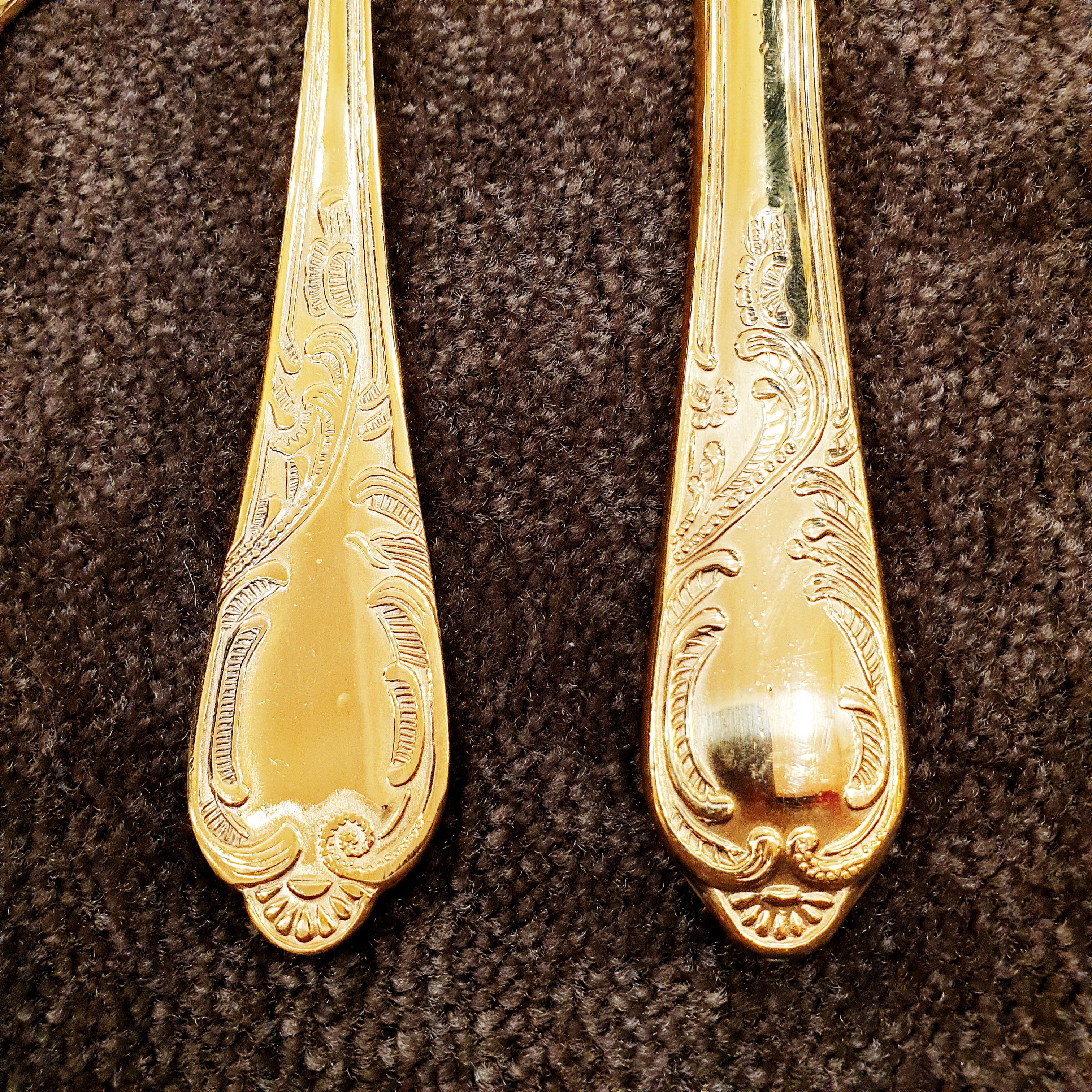 Art Nouveau CRC Flatware Solingen, Germany Stainless Steel 24 Karat Gold-Plated 