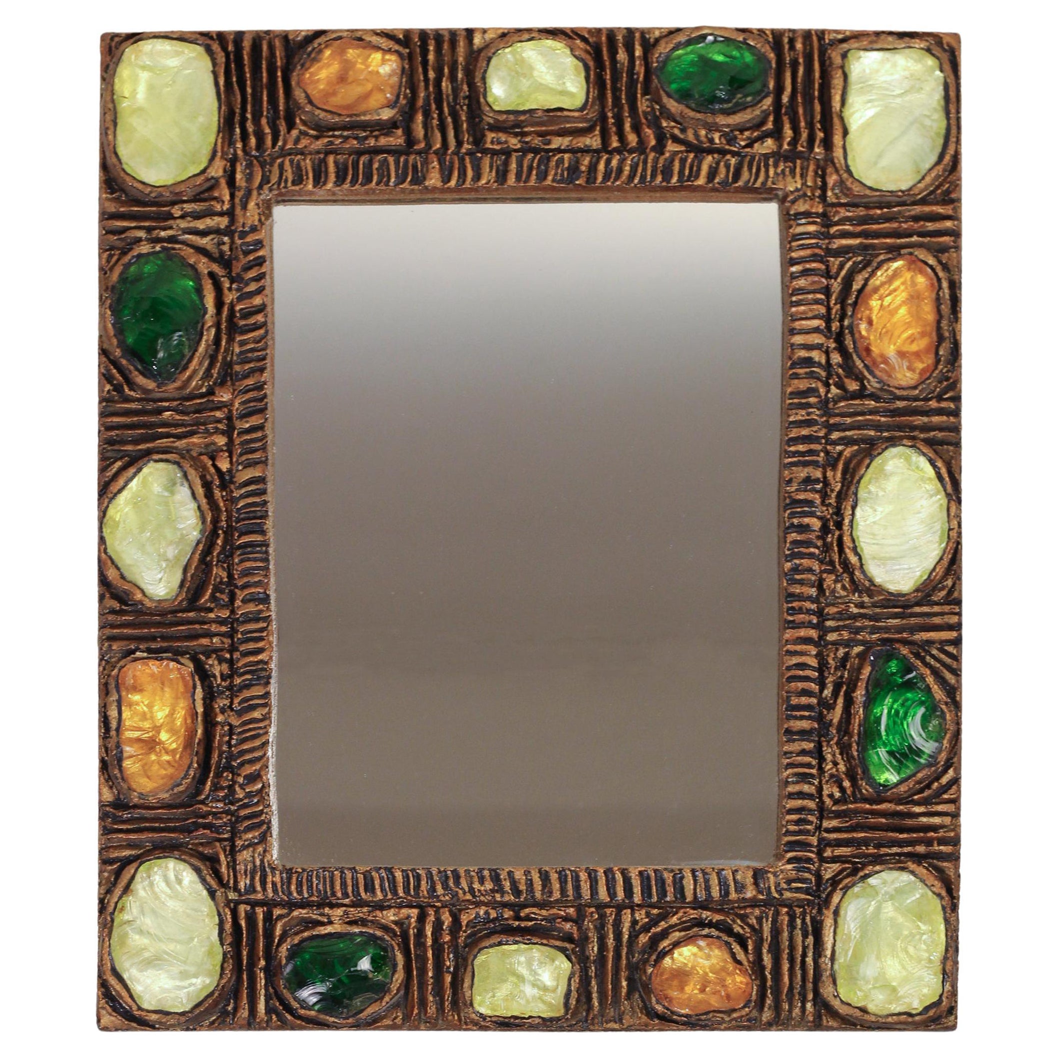 Creaciones Gobesso Green Murano Glass Mirror For Sale