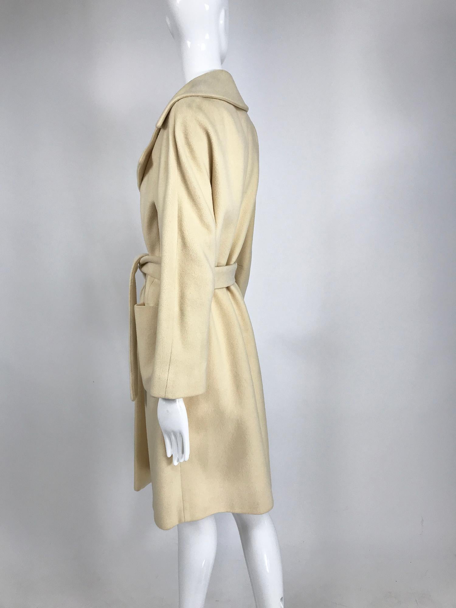 Cream 100% Cashmere Wrap Coat with Patch Pockets 1970s 1