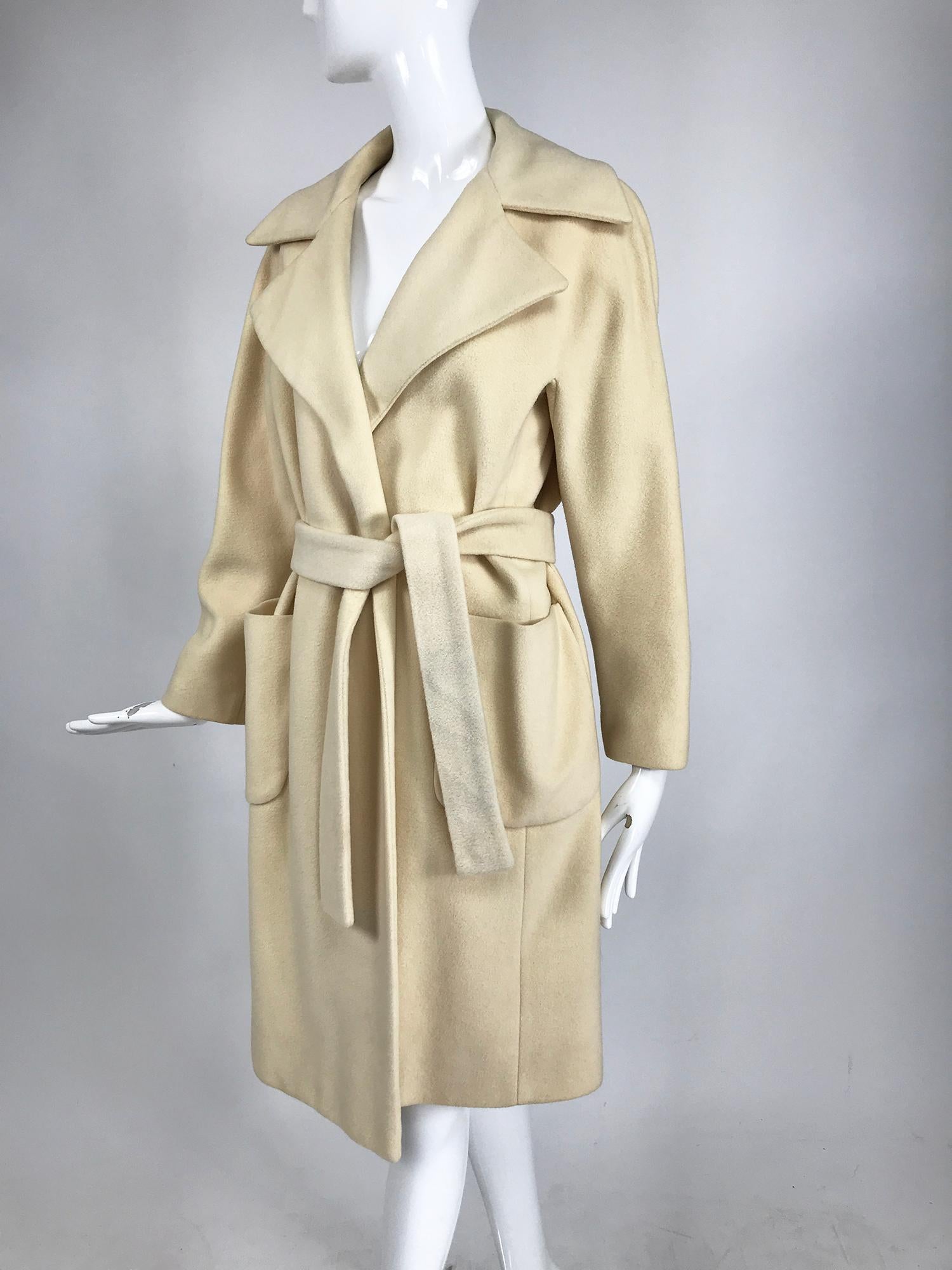 Cream 100% Cashmere Wrap Coat with Patch Pockets 1970s 2