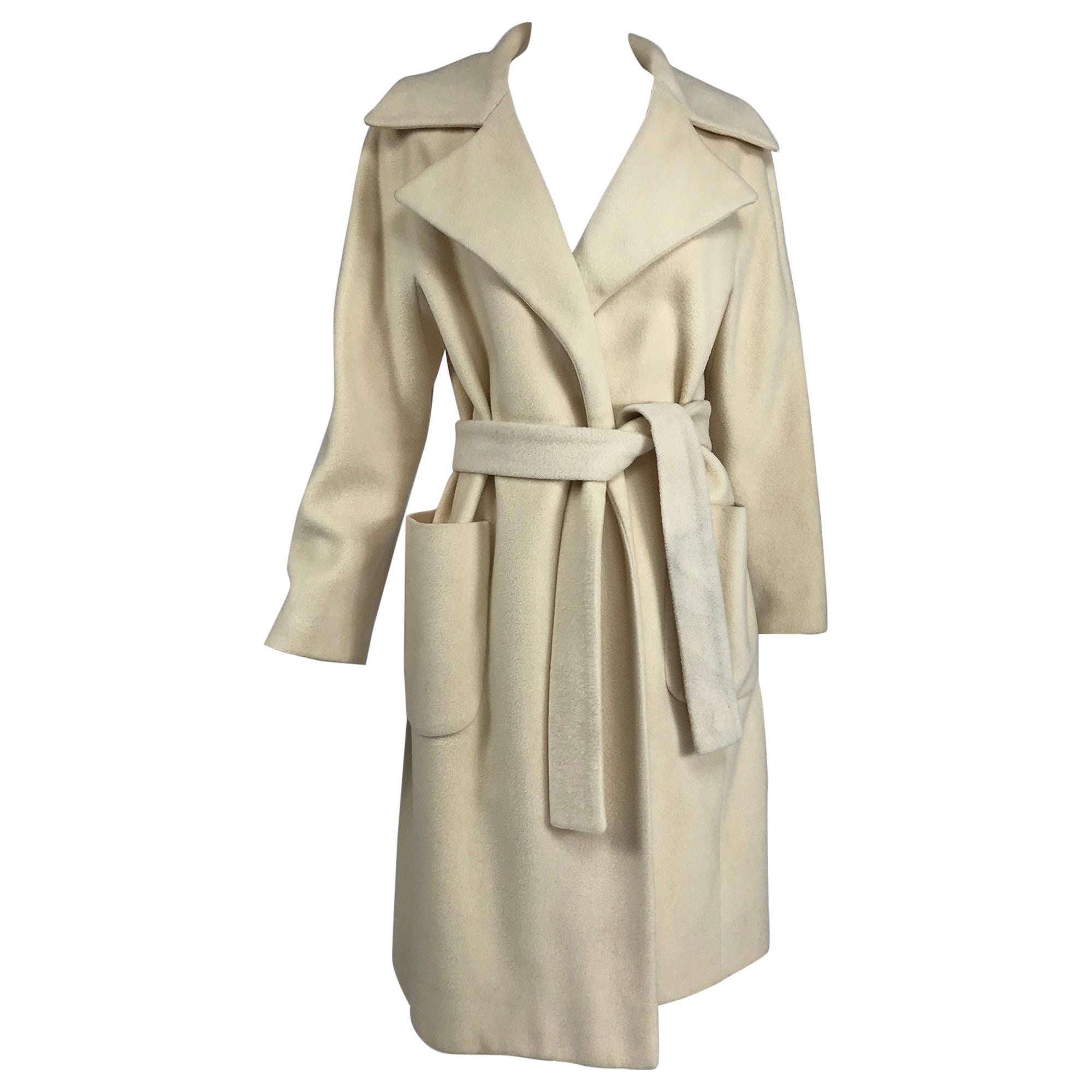 Cream 100% Cashmere Wrap Coat with Patch Pockets 1970s