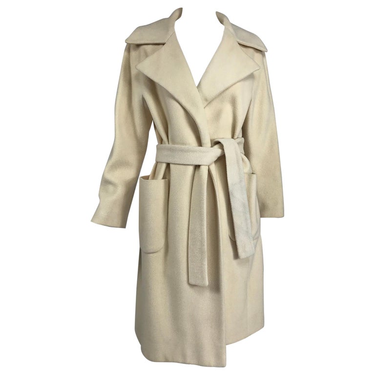 Cream 100% Cashmere Wrap Coat with Patch Pockets 1970s For Sale at 1stDibs