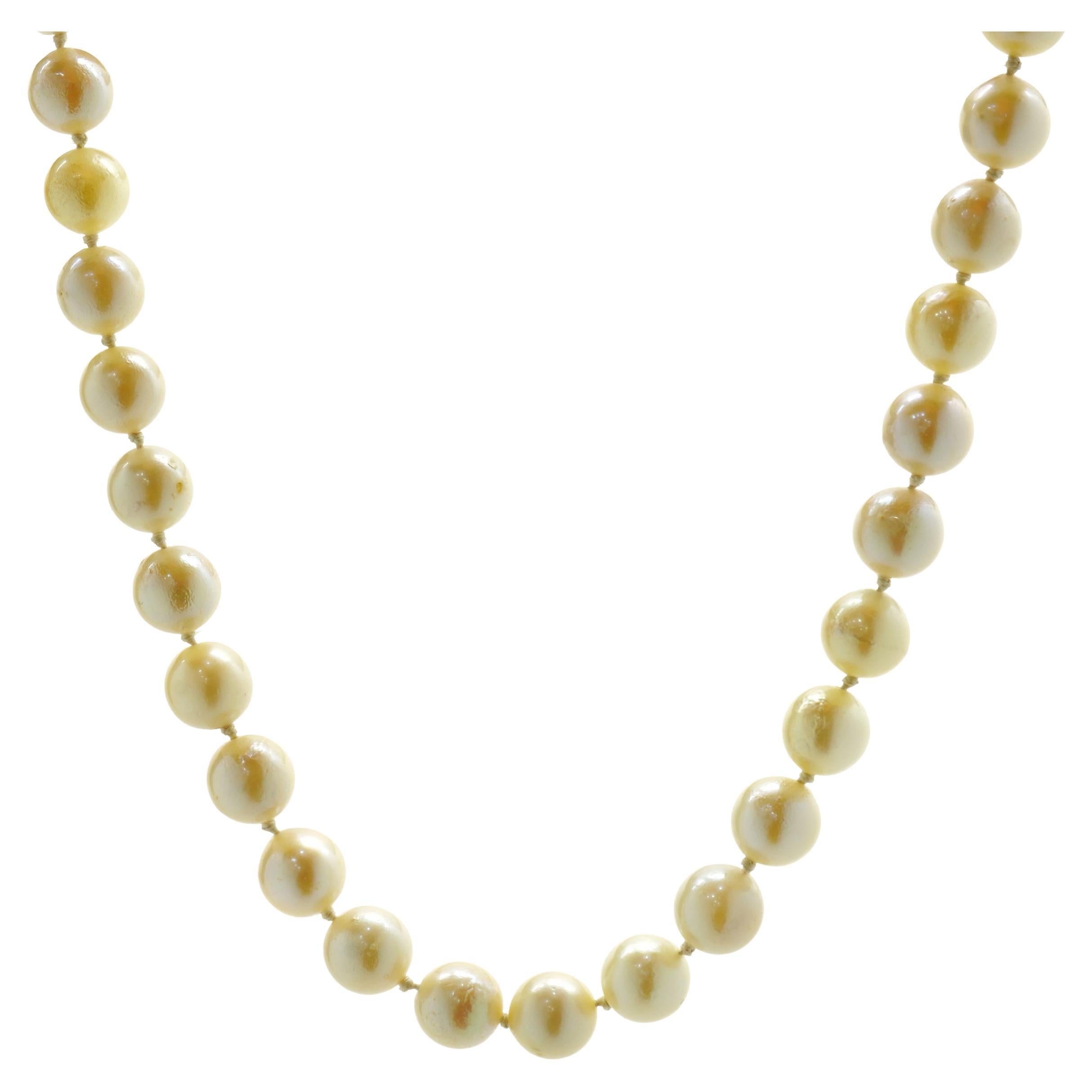 Cream 7MM Pearl Necklace with Sterling Silver Clasp For Sale