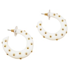 Vintage Cream Acrylic Gold Studded Chunky Hoop Earrings by Kenneth Jay Lane, 1970s