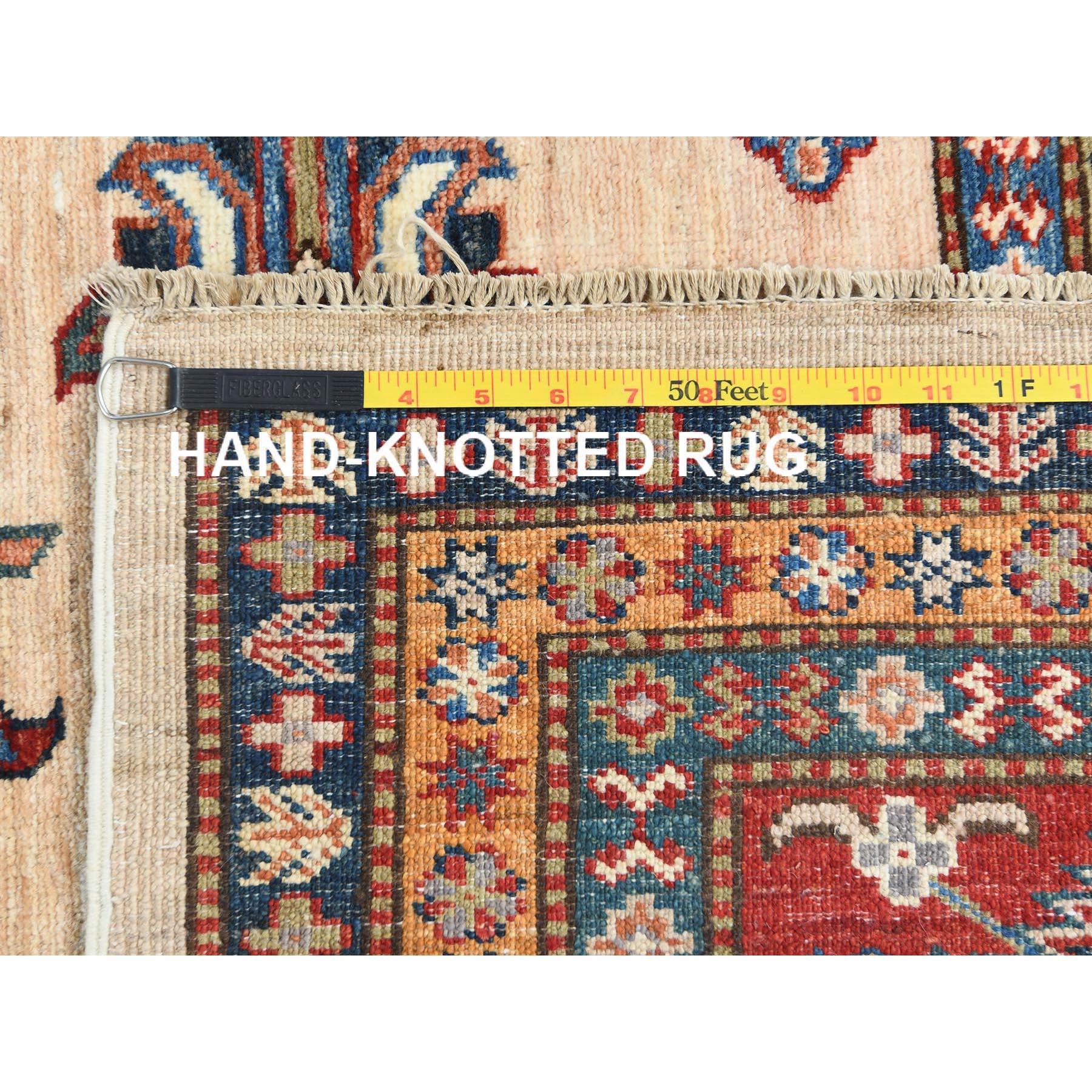 Tapis Oriental Crème Afghan Super Kazak Laine Douce Noué à la Main 8'10
