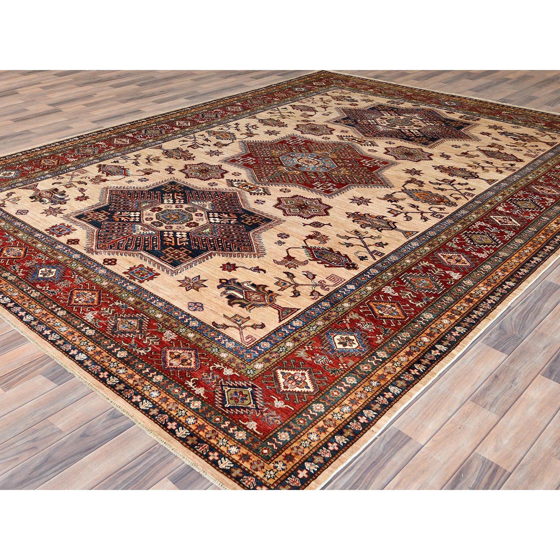 Noué à la main Tapis Oriental Crème Afghan Super Kazak Laine Douce Noué à la Main 8'10