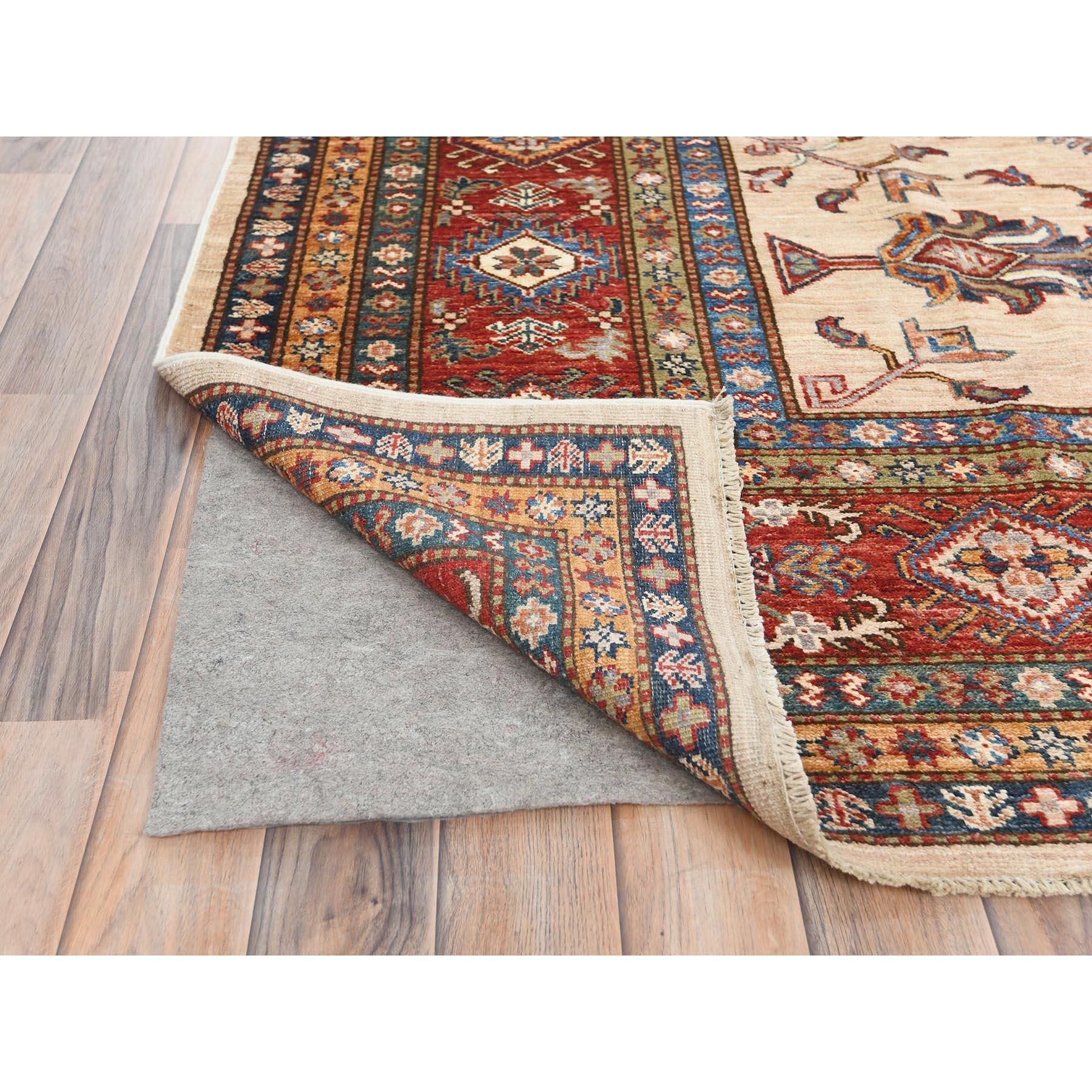 Tapis Oriental Crème Afghan Super Kazak Laine Douce Noué à la Main 8'10
