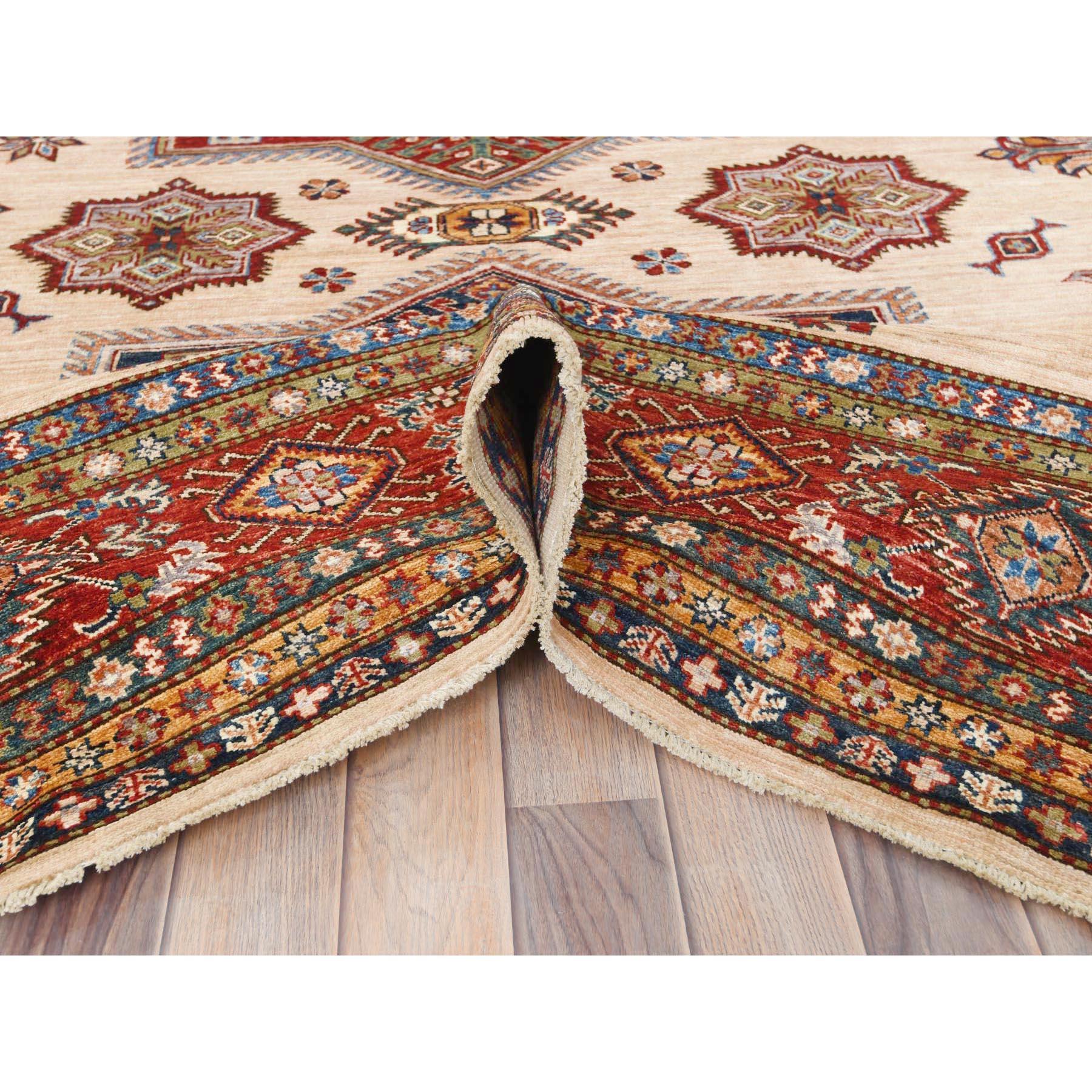 XXIe siècle et contemporain Tapis Oriental Crème Afghan Super Kazak Laine Douce Noué à la Main 8'10