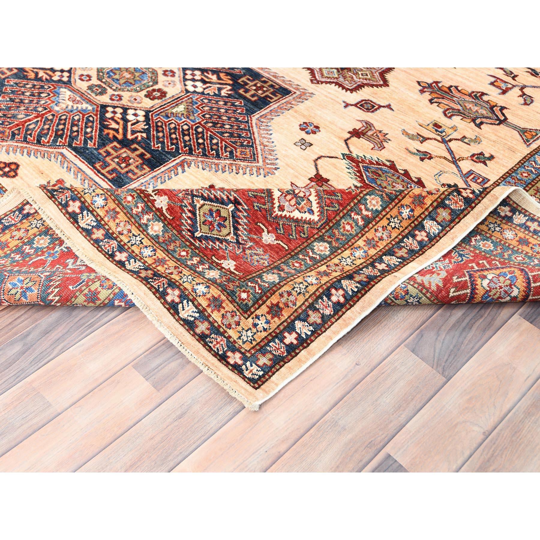 Tapis Oriental Crème Afghan Super Kazak Laine Douce Noué à la Main 8'10