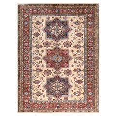 Crema Afgana Super Kazak Lana Suave Alfombra Oriental Anudada a Mano 8'10" x 11'9