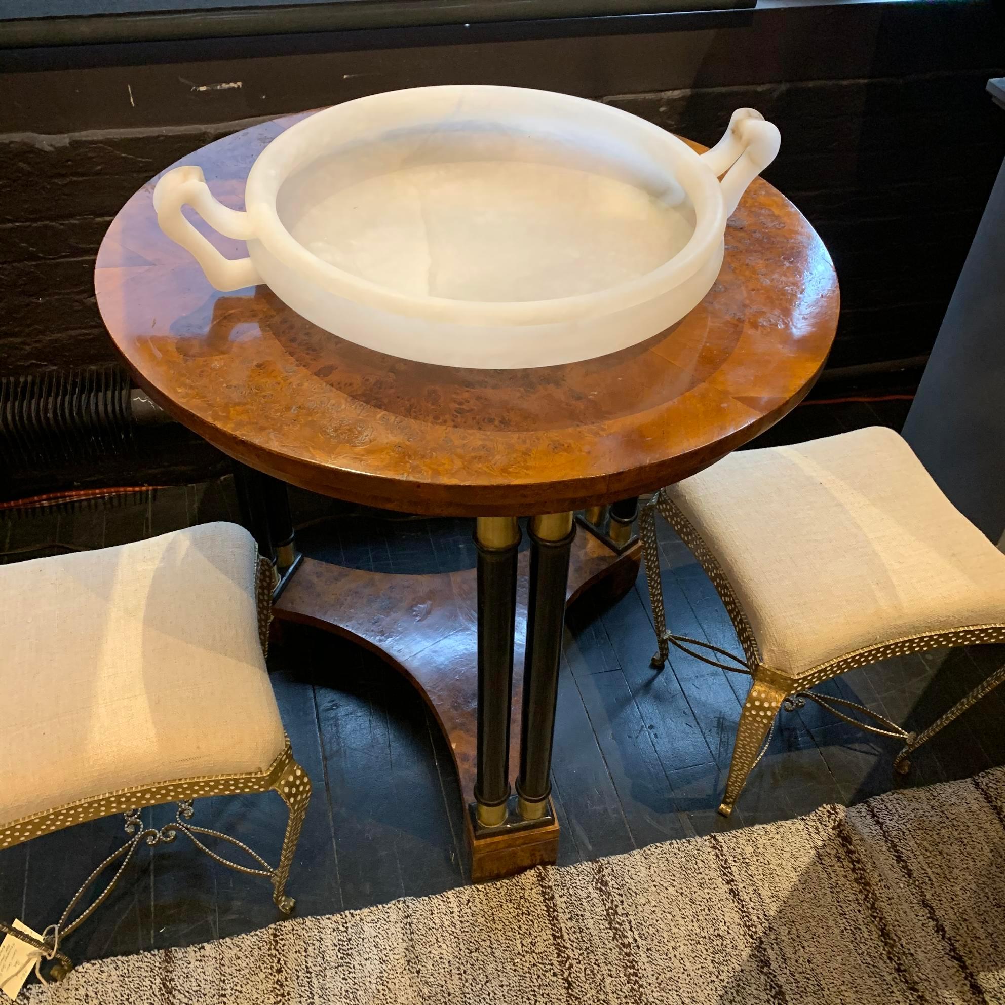 Cream Alabaster Round Bowl with Handles, Italy, Contemporary In New Condition In New York, NY