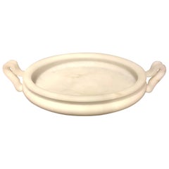 Cream Alabaster Round Bowl with Handles, Italy, Contemporary