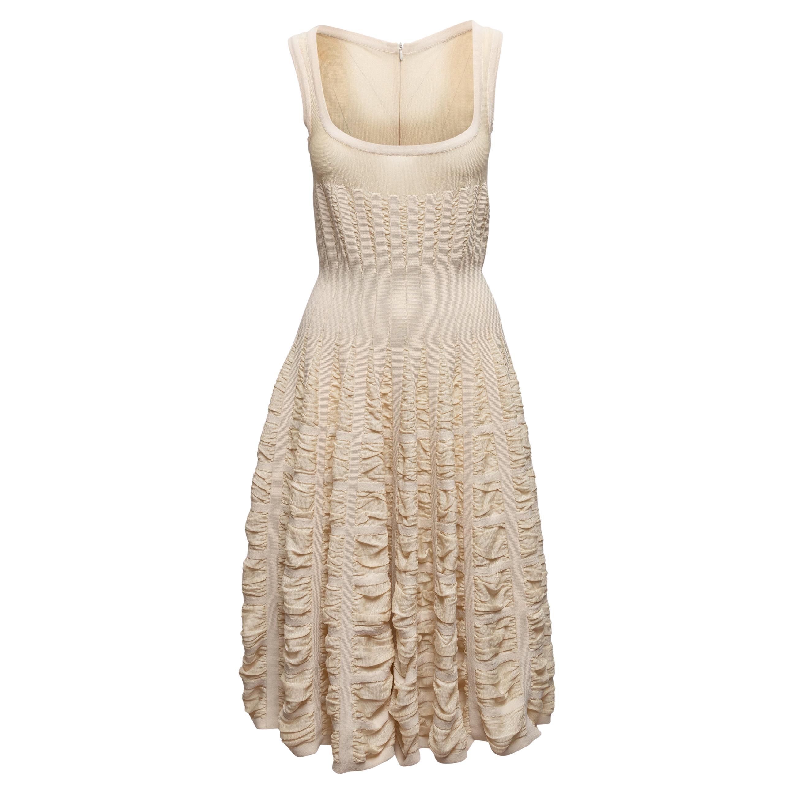 Cream Alaia Sleeveless Ruched Dress
