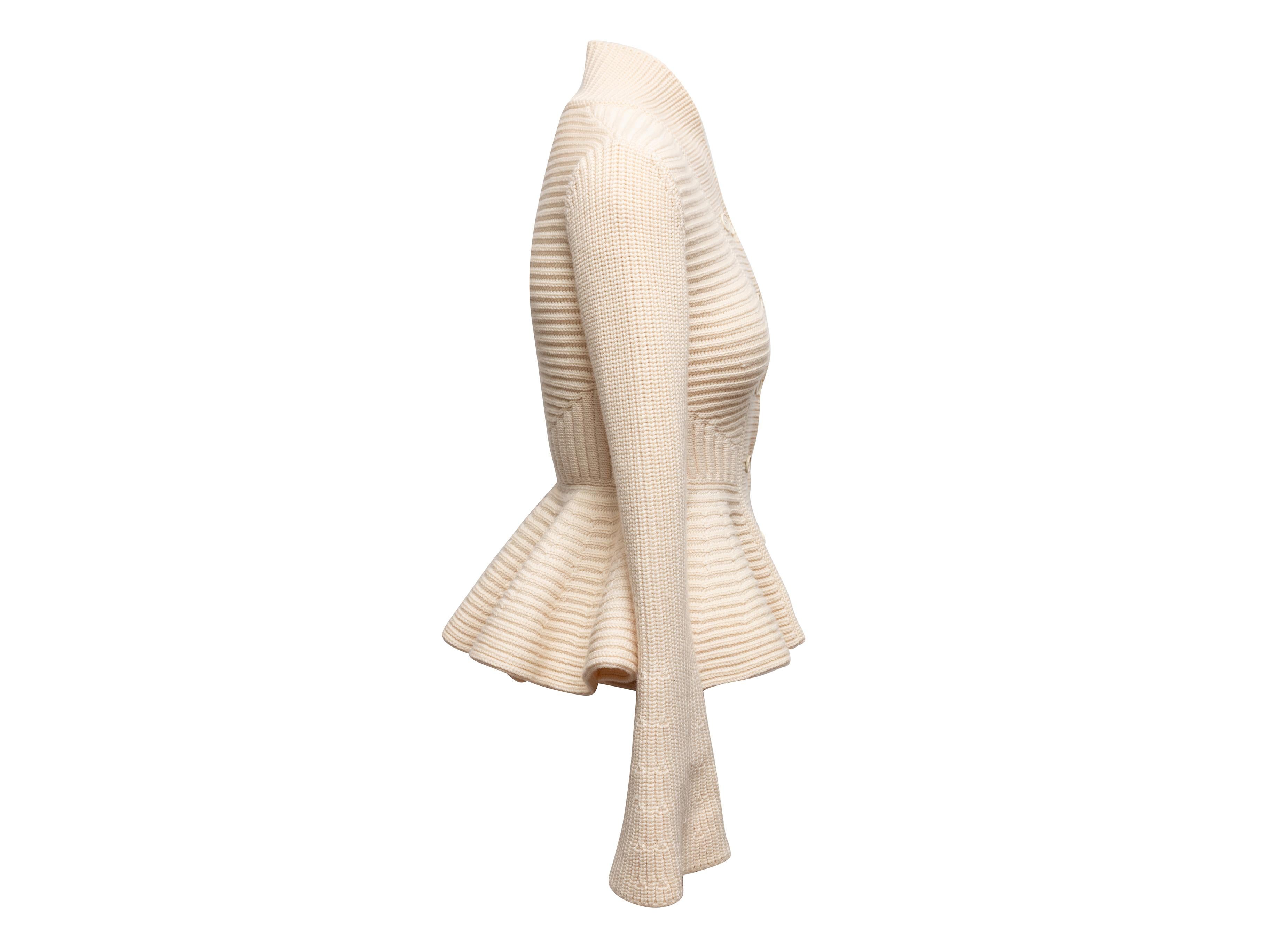 Beige Pull péplum en maille crème Alexander McQueen Taille US XS en vente