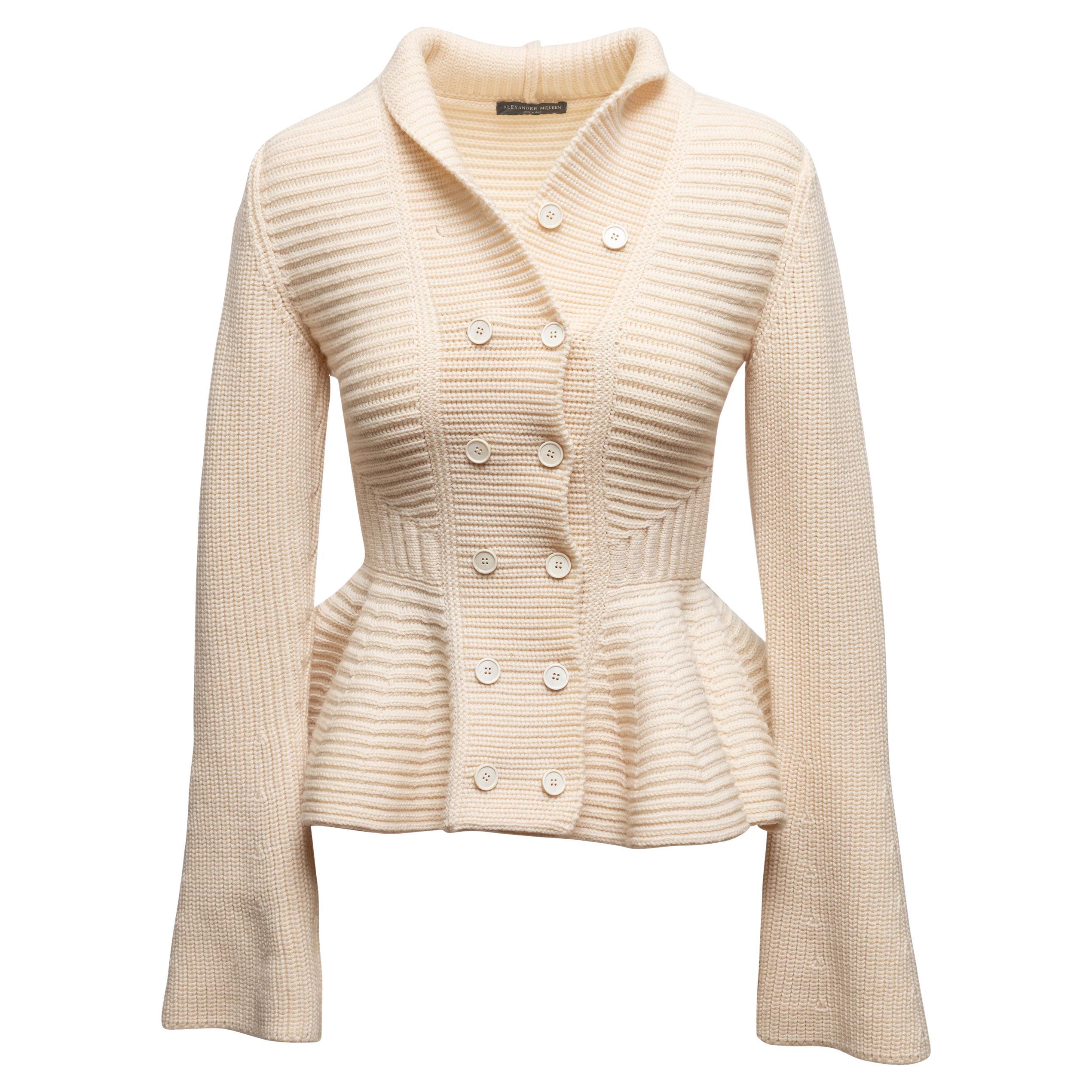 Pull péplum en maille crème Alexander McQueen Taille US XS en vente