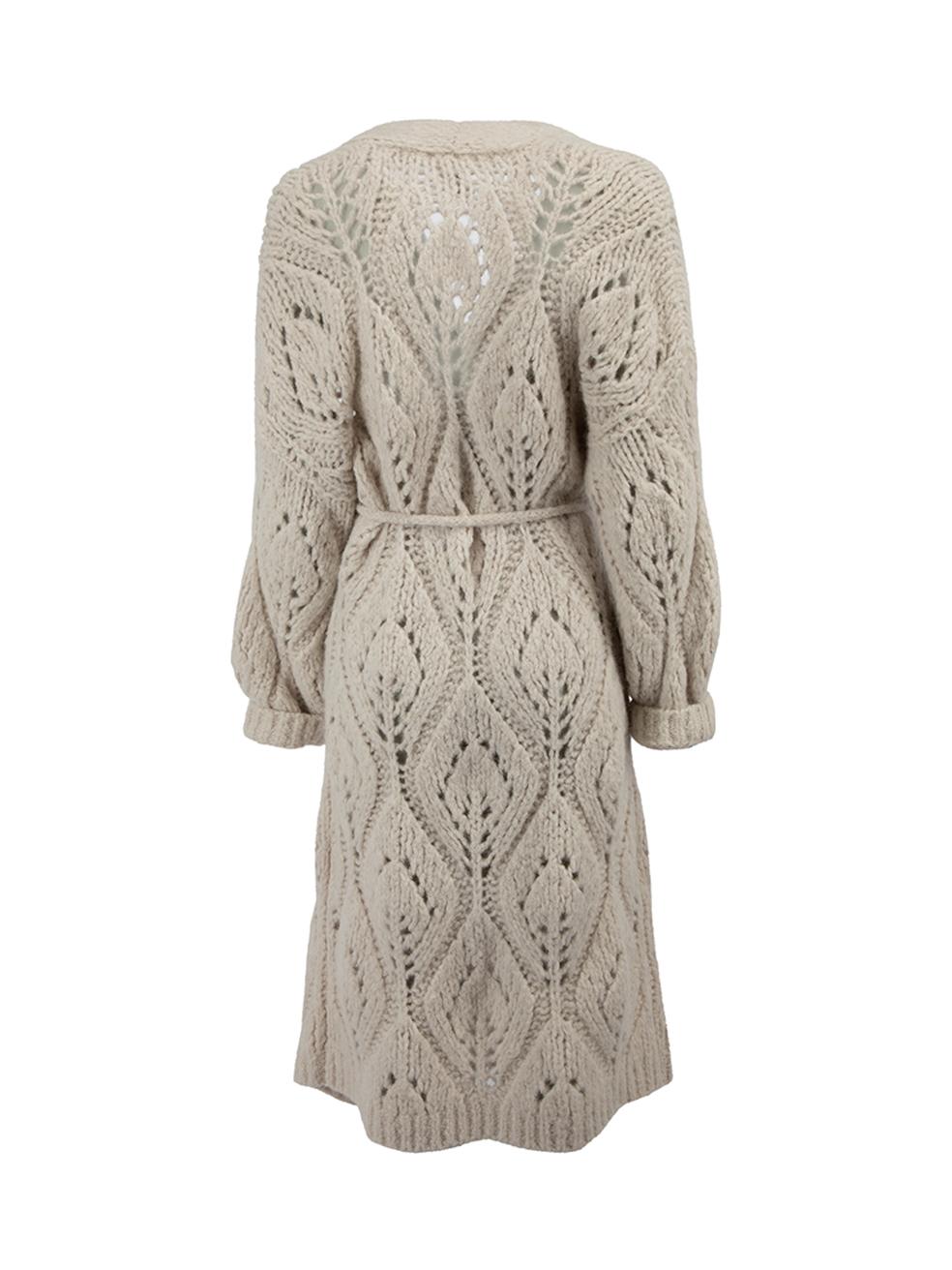 Cream Alpaca Chunky Knit Long Cardigan Size S In Good Condition In London, GB