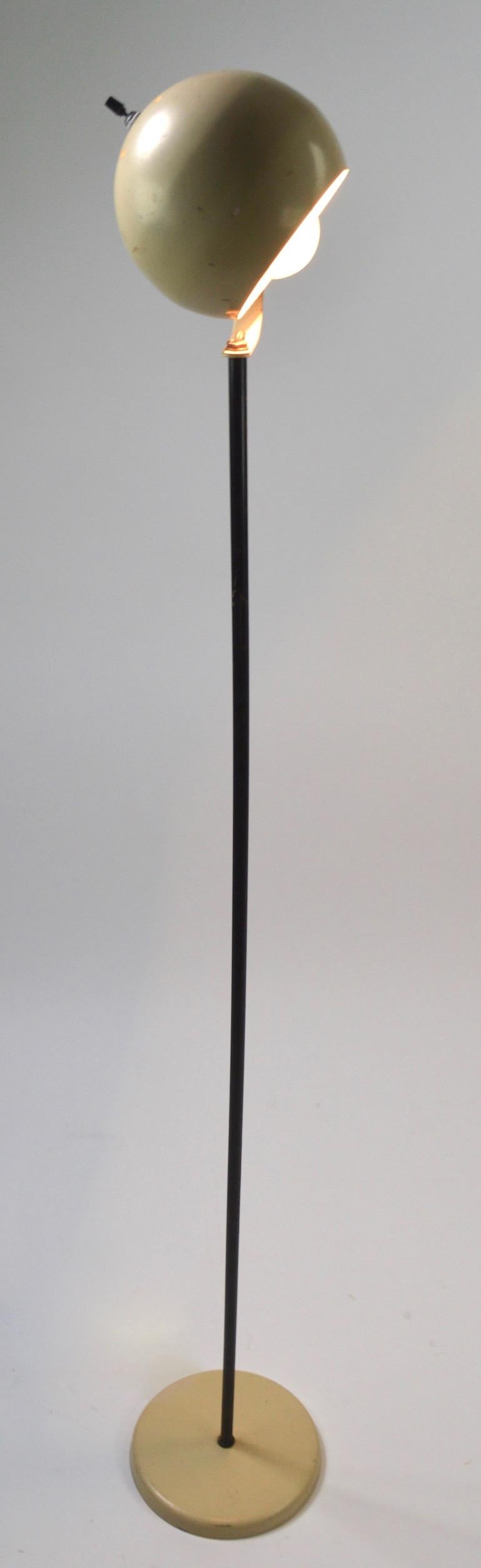 Mid-Century Modern Cream and Black Ball Shade Floor Lamp by Sonneman