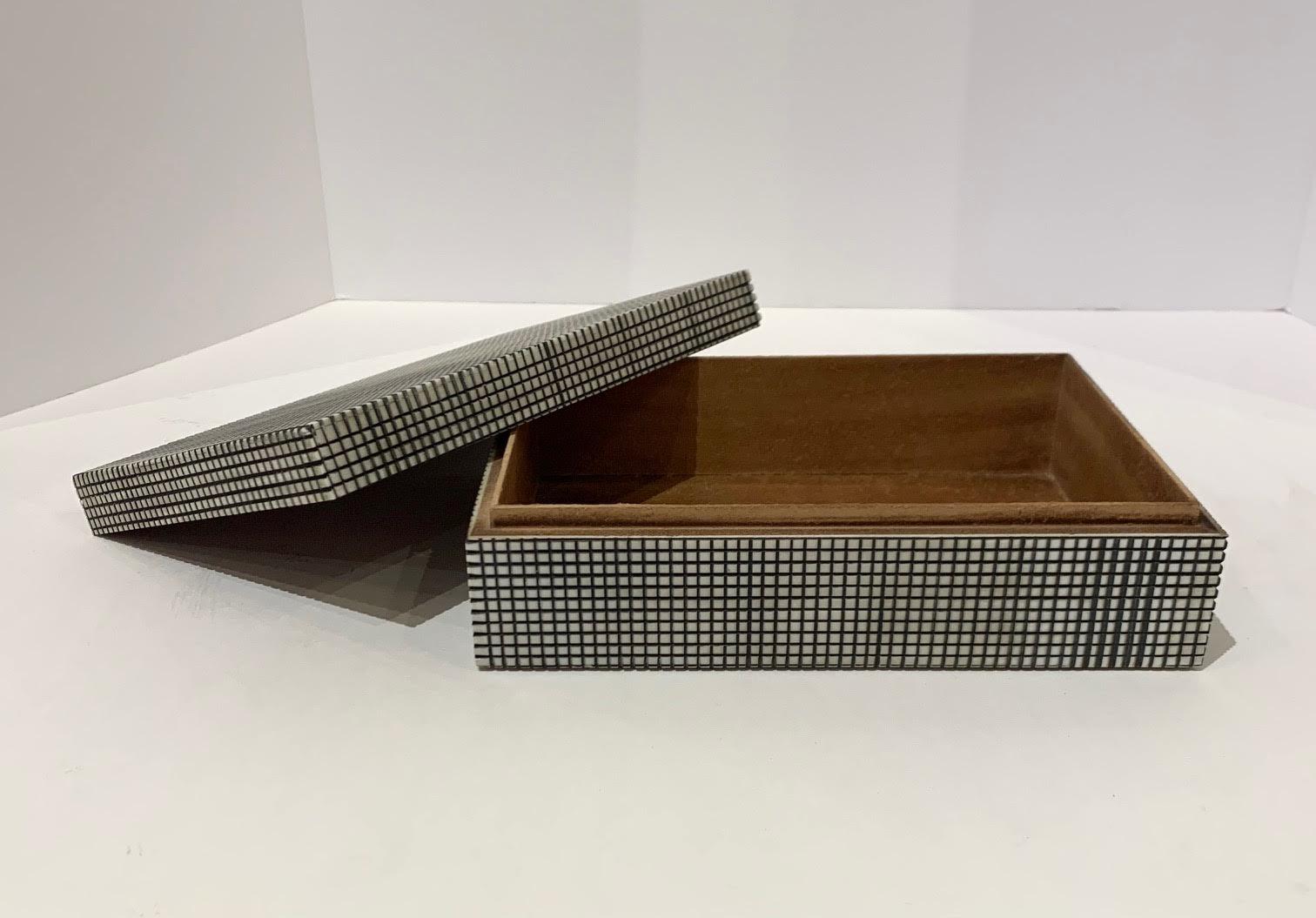 Indian Cream And Black Mini Checkerboard Lidded Bone Box, India, Contemporary For Sale