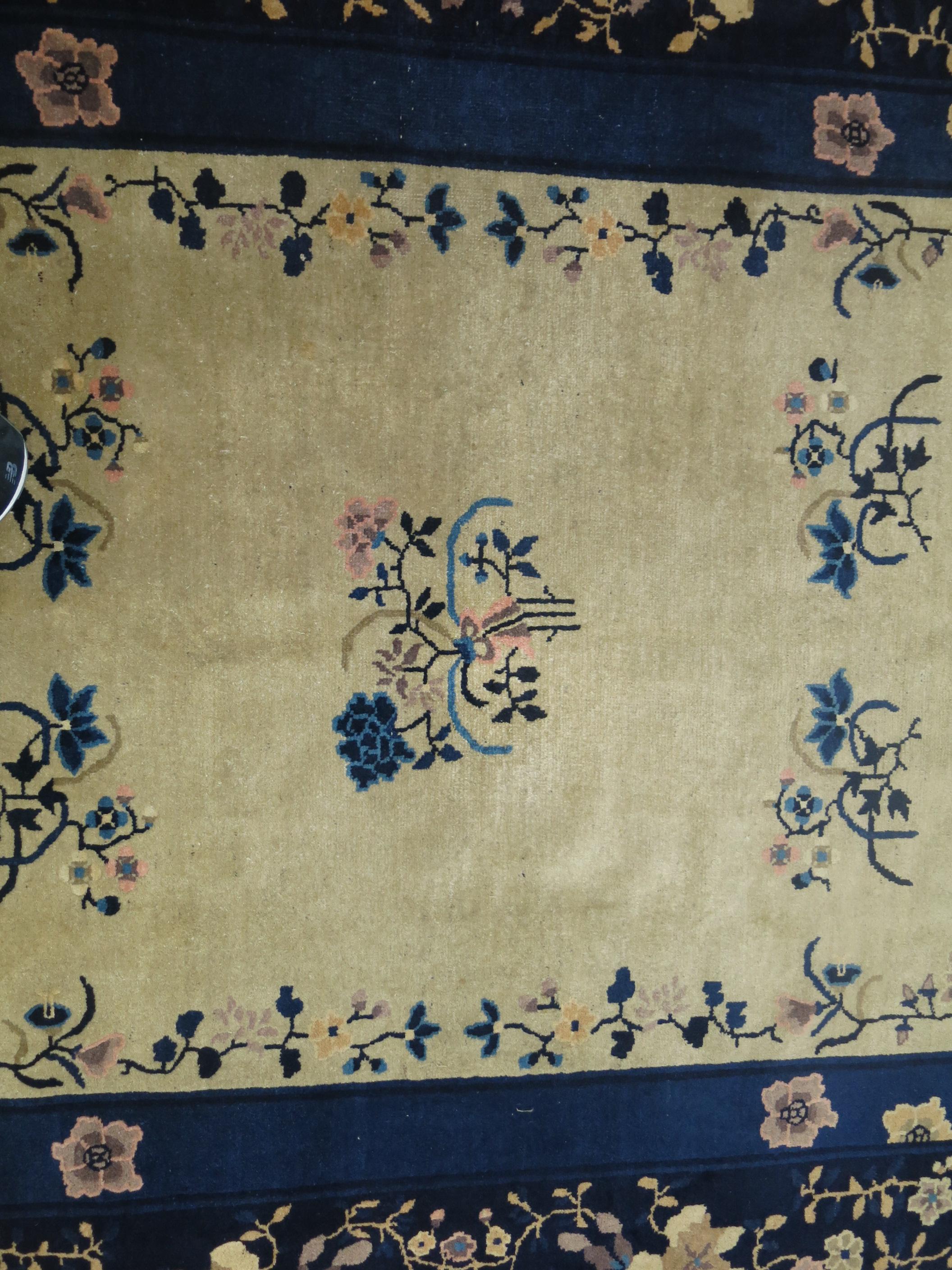Archaistic Cream and Blue Chinese Rug