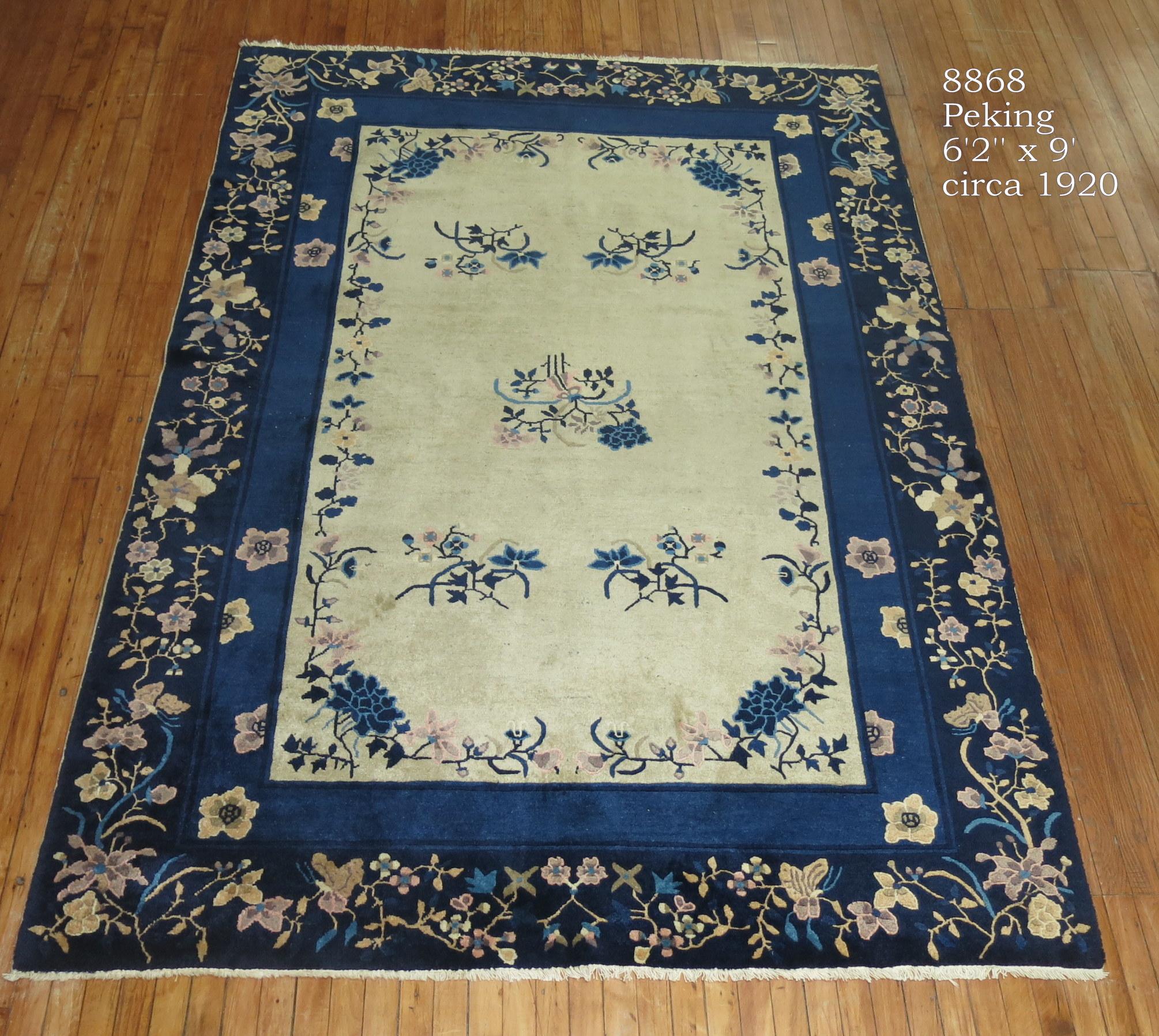 Wool Cream and Blue Chinese Rug