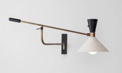 Short Cream & Brass Swing Arm Sconce, Made in Italy