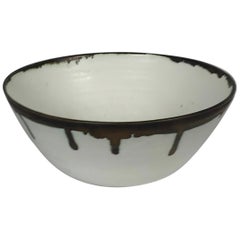 Cream and Bronze Glazed Ceramic Bowl in the Style of Lucie Rie