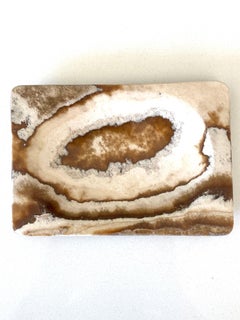 Cream and Brown Center Small Rectangular Onyx Tray, Brazil, Contemporary