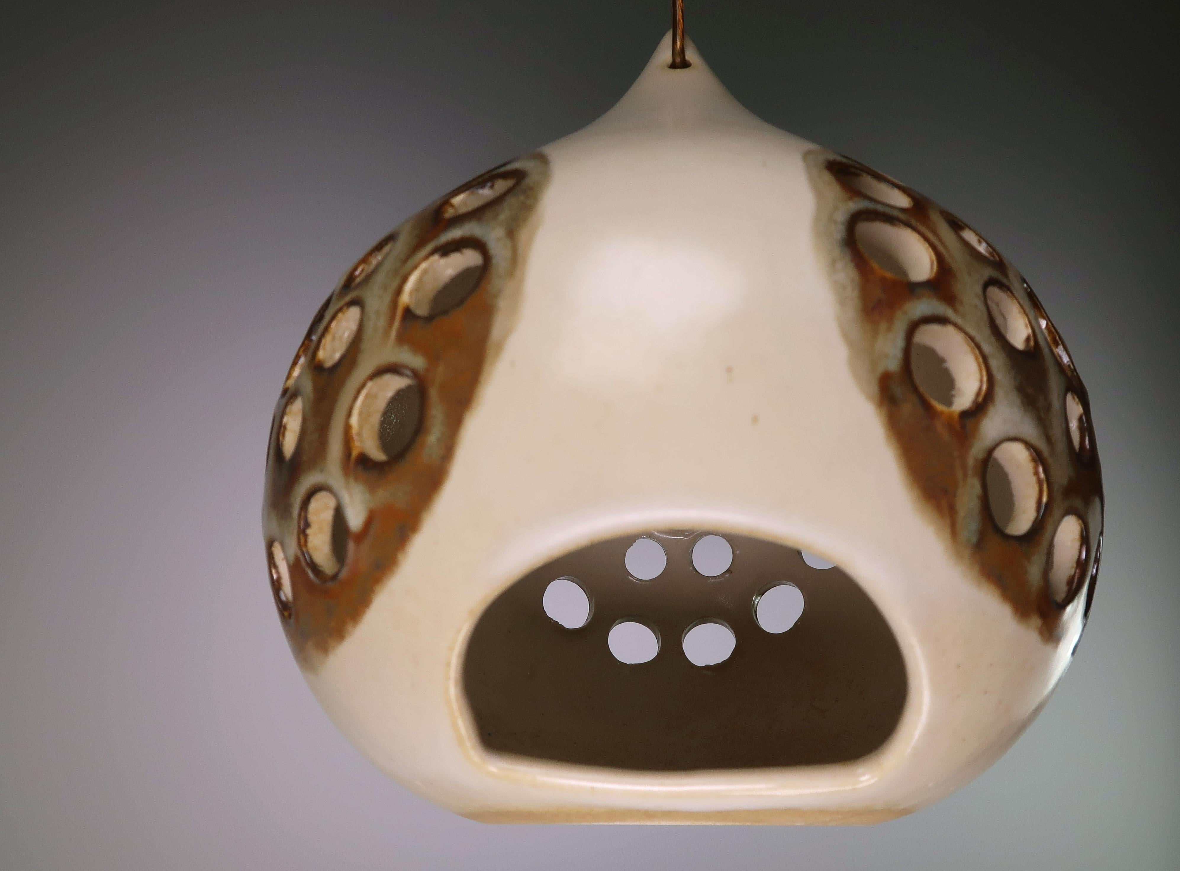 Ceramic Joseph Simon Perforated Stoneware Lantern Pendant, Denmark, 1960s For Sale