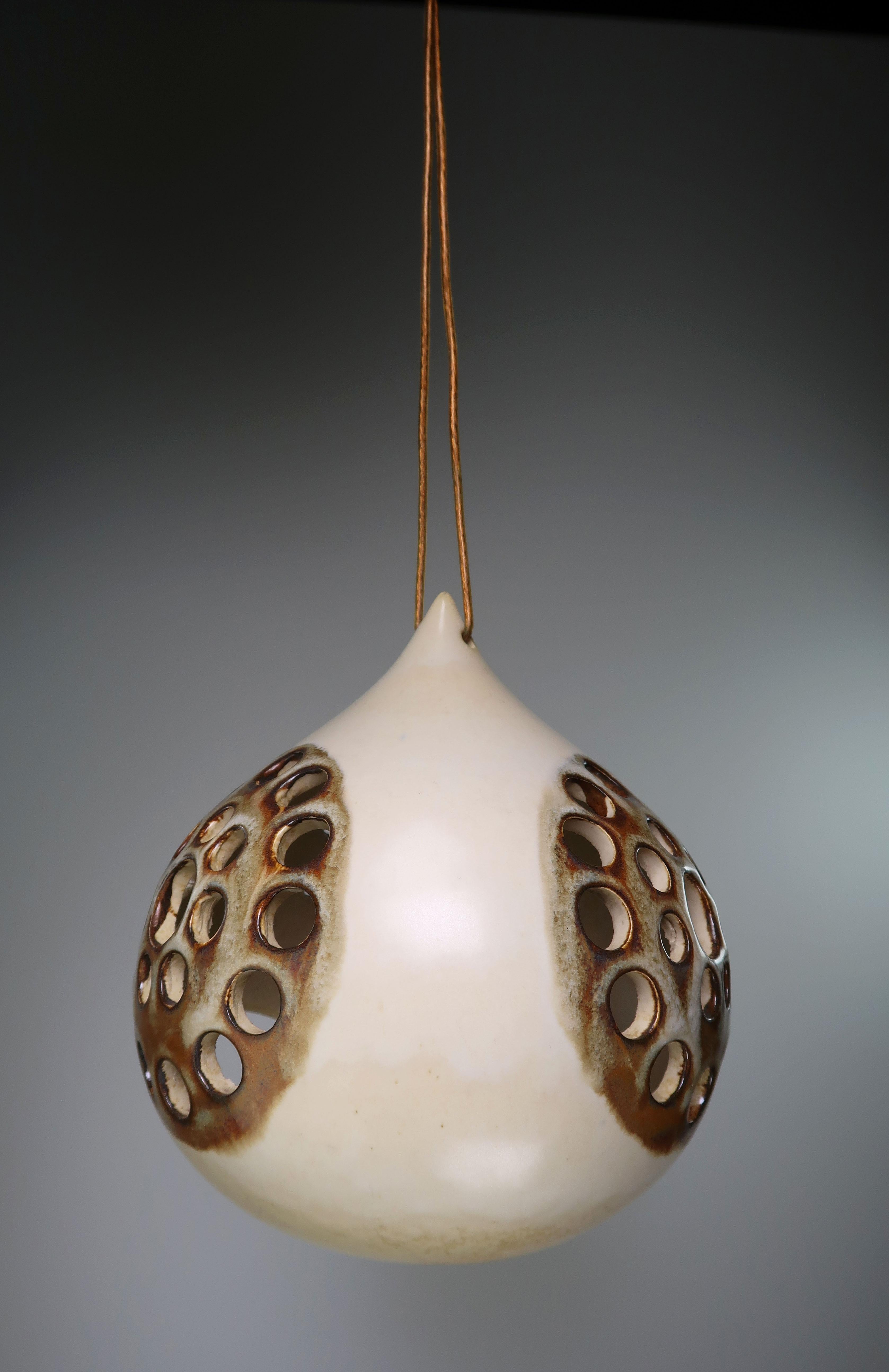 Danish Joseph Simon Perforated Stoneware Lantern Pendant, Denmark, 1960s For Sale