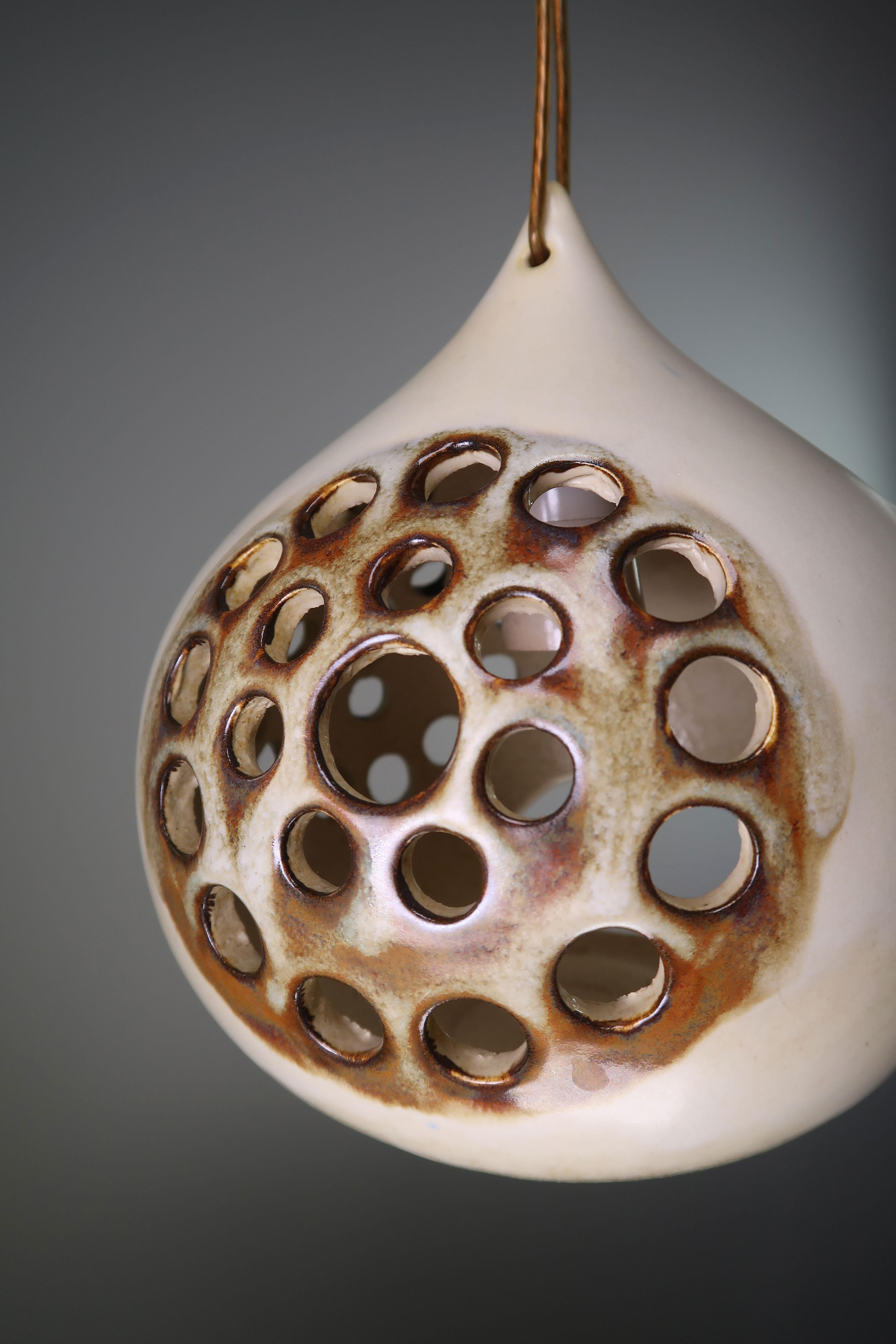 Glazed Joseph Simon Perforated Stoneware Lantern Pendant, Denmark, 1960s For Sale